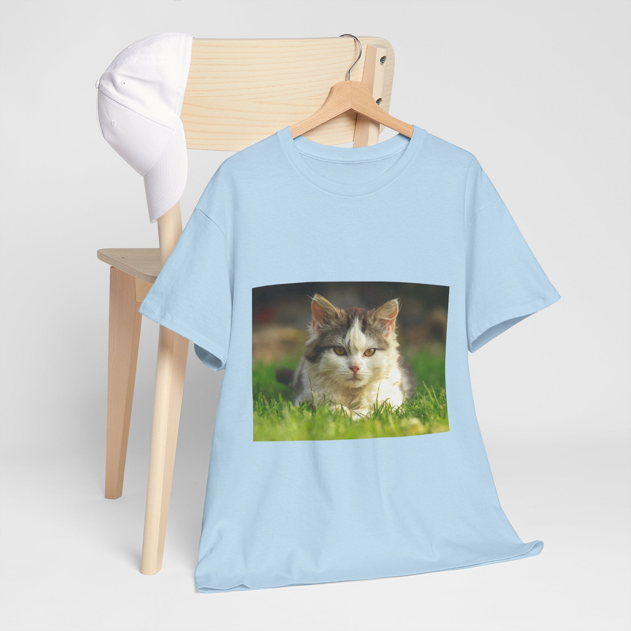 Cat Photo Tee — Relaxed Cat Lying in Grass T-Shirt