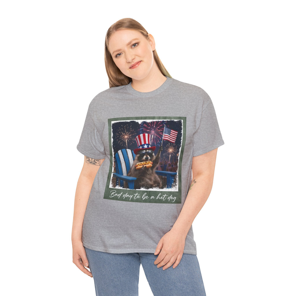 Patriotic Uncle Sam Bear T-Shirt — 'God Spares Us to Be a Hot Dog' 4th of July Tee