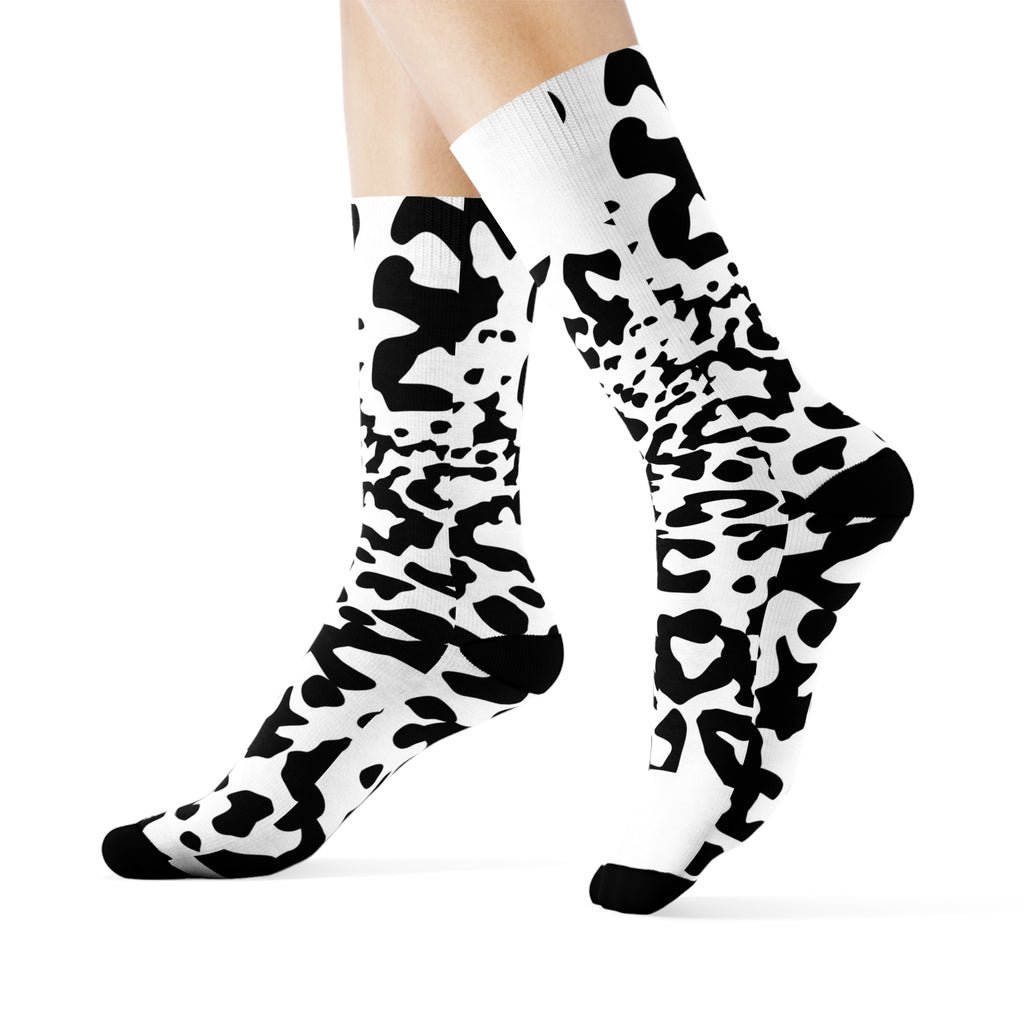 Monochrome Leopard Print Crew Socks — Black & White Animal Pattern