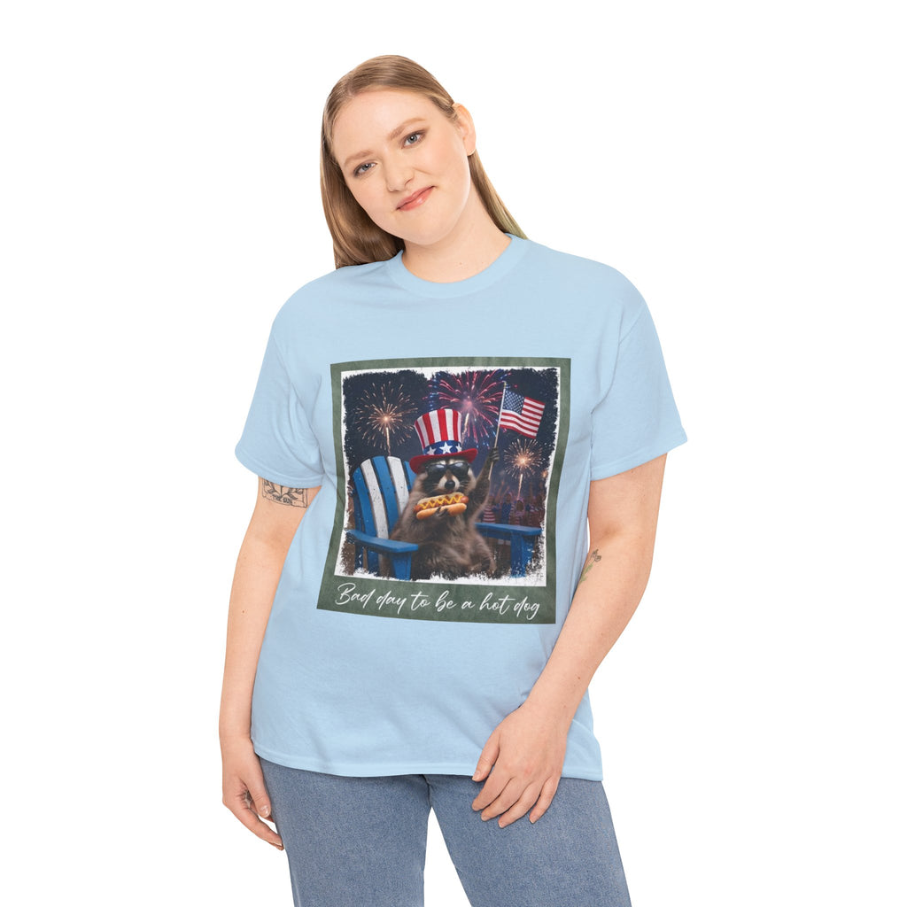 Patriotic Uncle Sam Bear T-Shirt — 'God Spares Us to Be a Hot Dog' 4th of July Tee