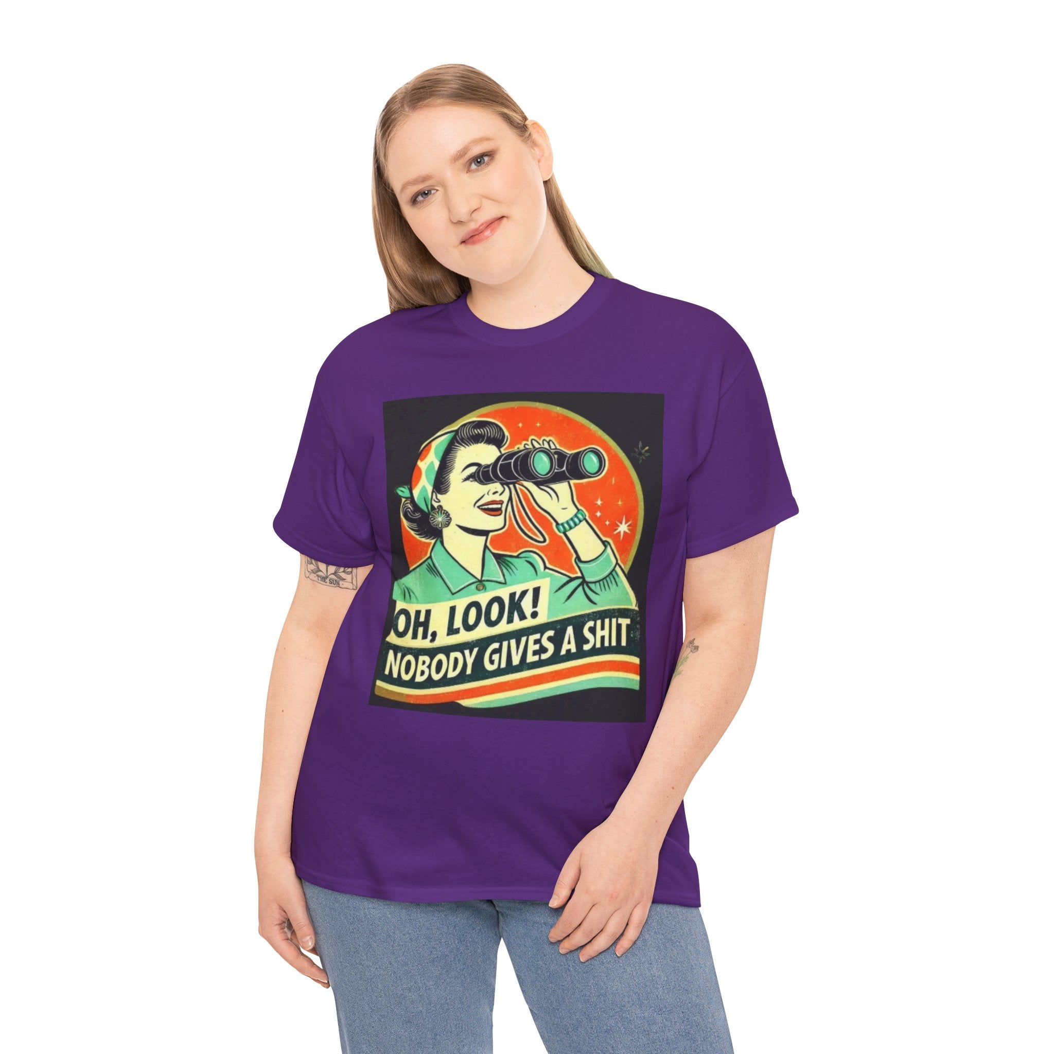 Graphic Tee — "Oh, Look! Nobody Gives a Shit" Retro Binoculars Design