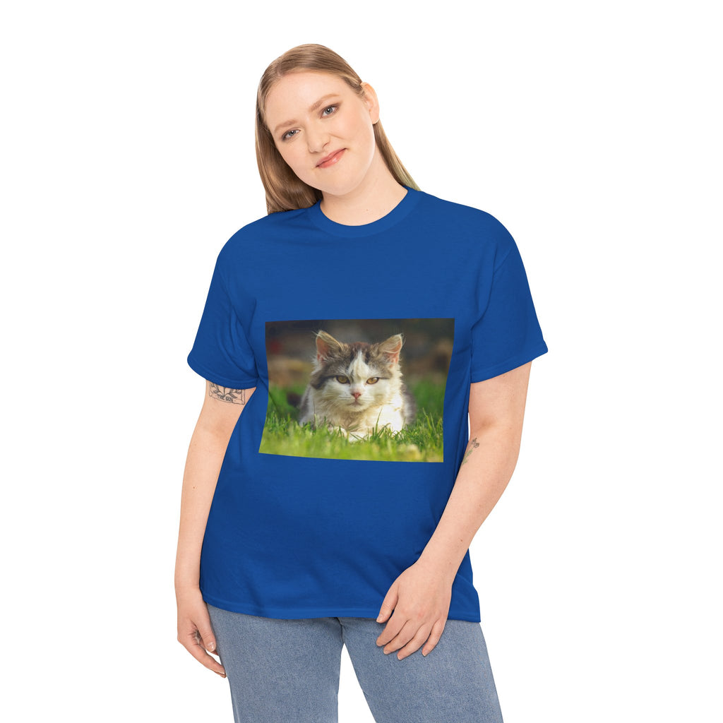 Cat Photo Tee — Relaxed Cat Lying in Grass T-Shirt