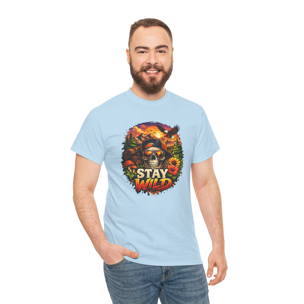 Stay Wild Skull Tee — Vintage Sunset Skull & Sunflower Graphic T-Shirt