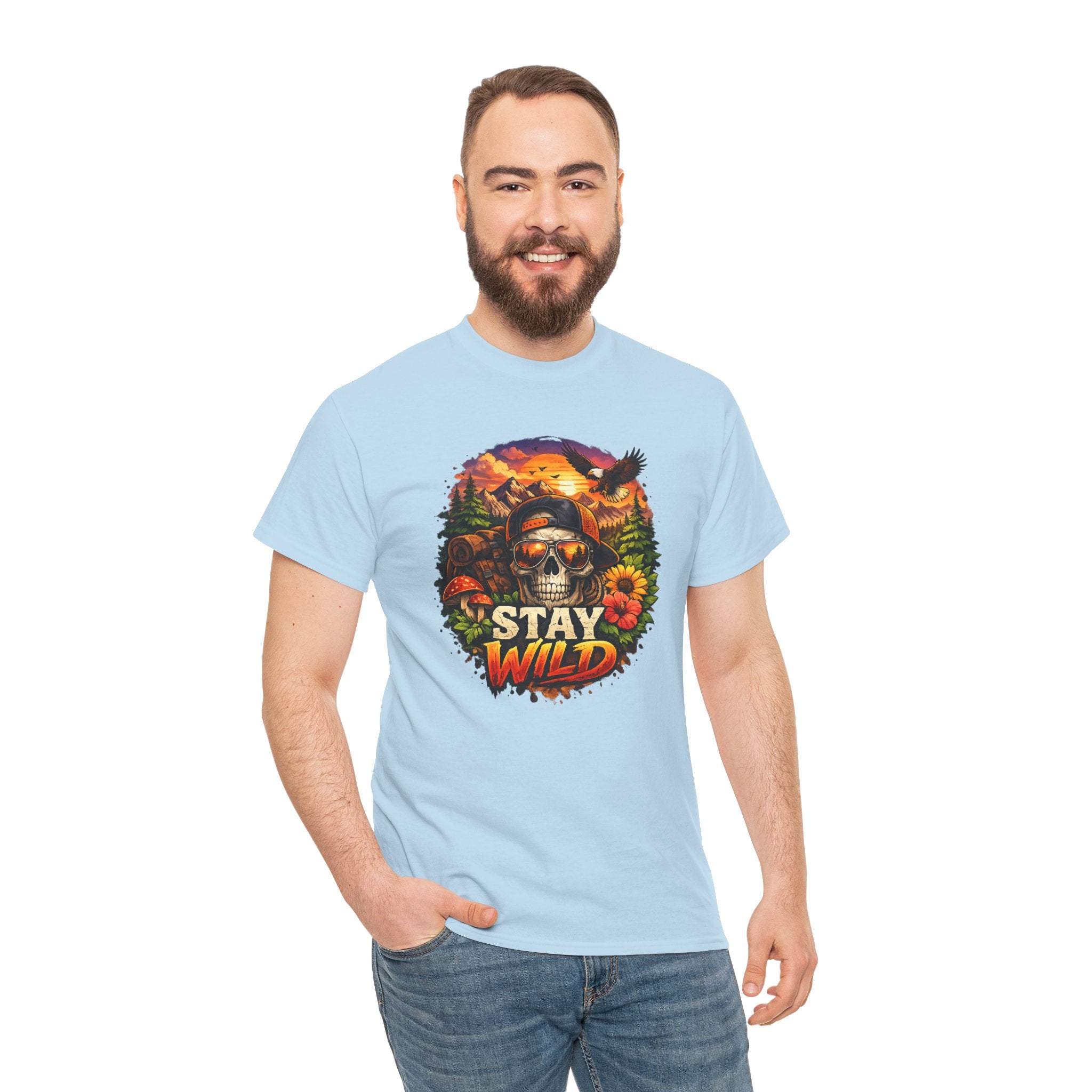 Stay Wild Skull Tee — Vintage Sunset Skull & Sunflower Graphic T-Shirt