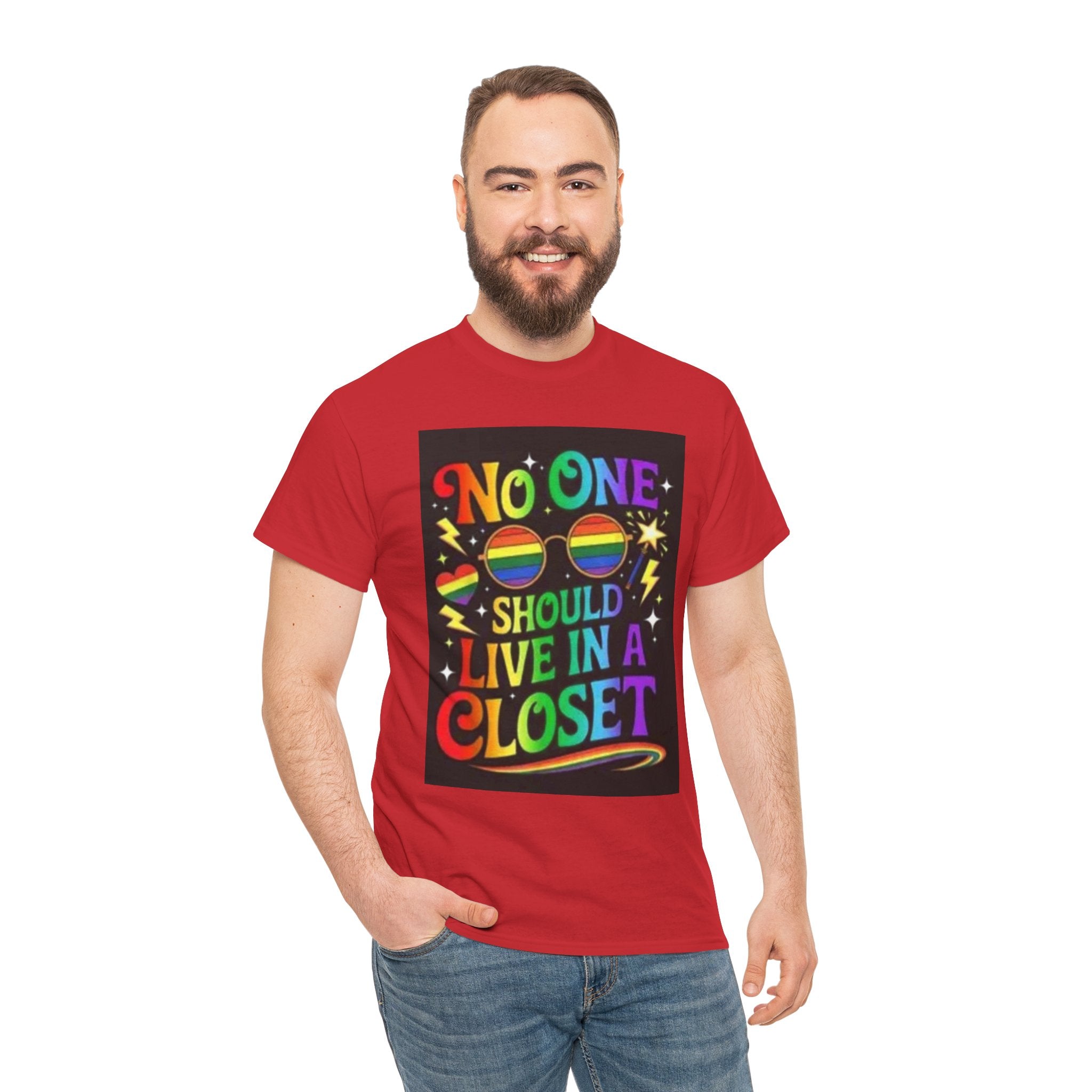 T‑Shirt — "No One Should Live in a Closet" Rainbow Pride Tee