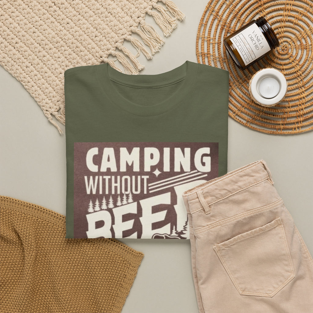 Camping Beer T-Shirt — "Camping Without Beer Is Just Sitting in the Woods" Outdoor Campfire Tee