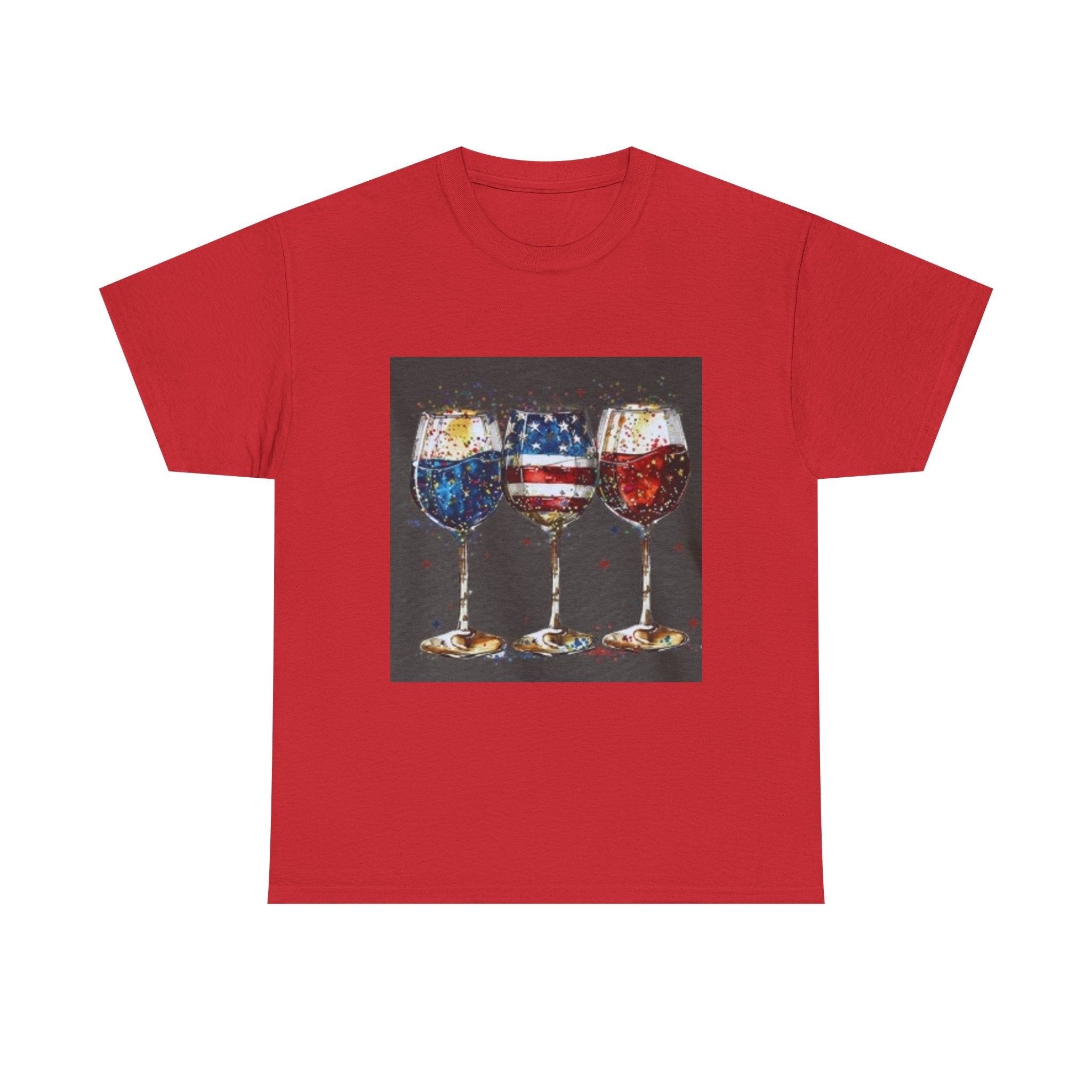 Wine Glasses with American Flag Design Tee
