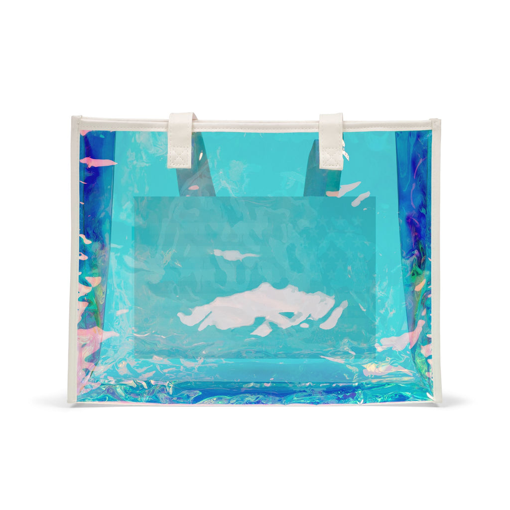 Holographic Beach Tote Bag with American Flag – Clear Iridescent Pool & Travel Bag