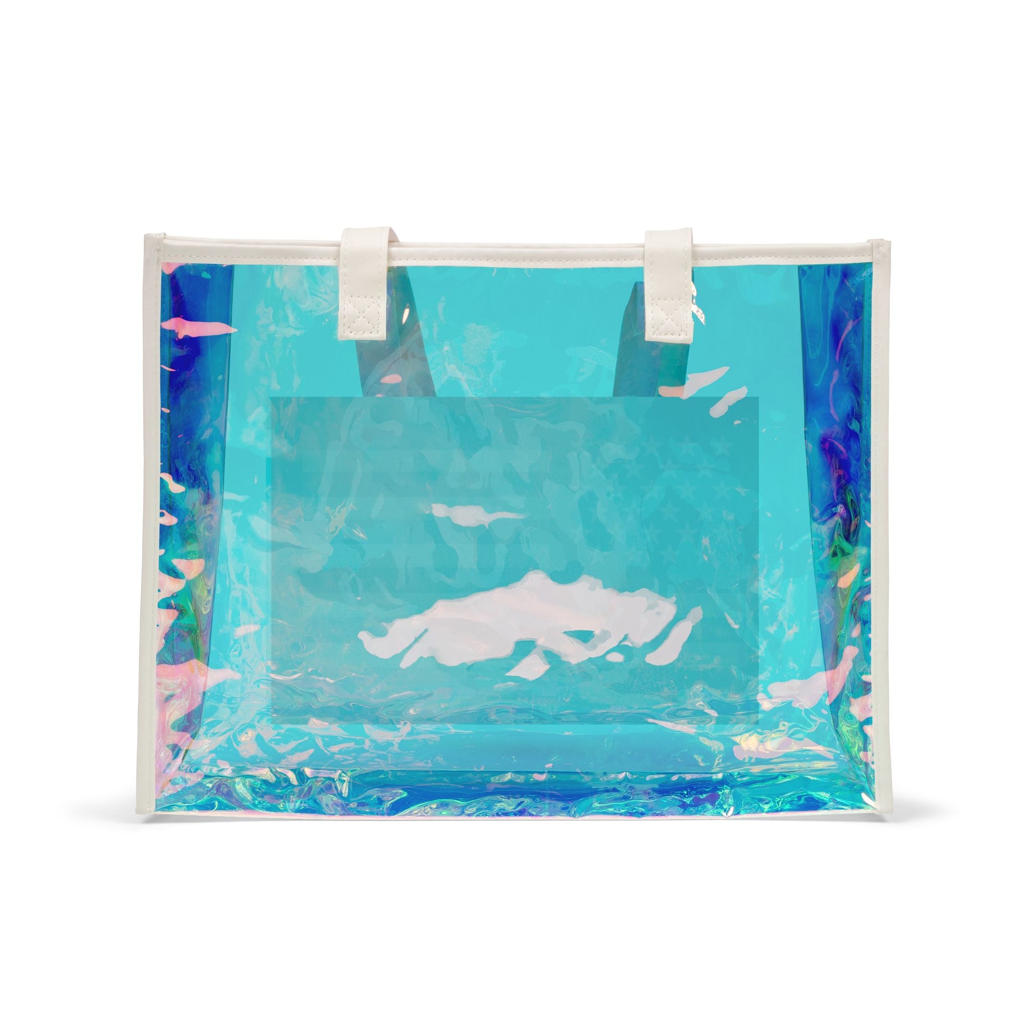 Holographic Beach Tote Bag with American Flag – Clear Iridescent Pool & Travel Bag