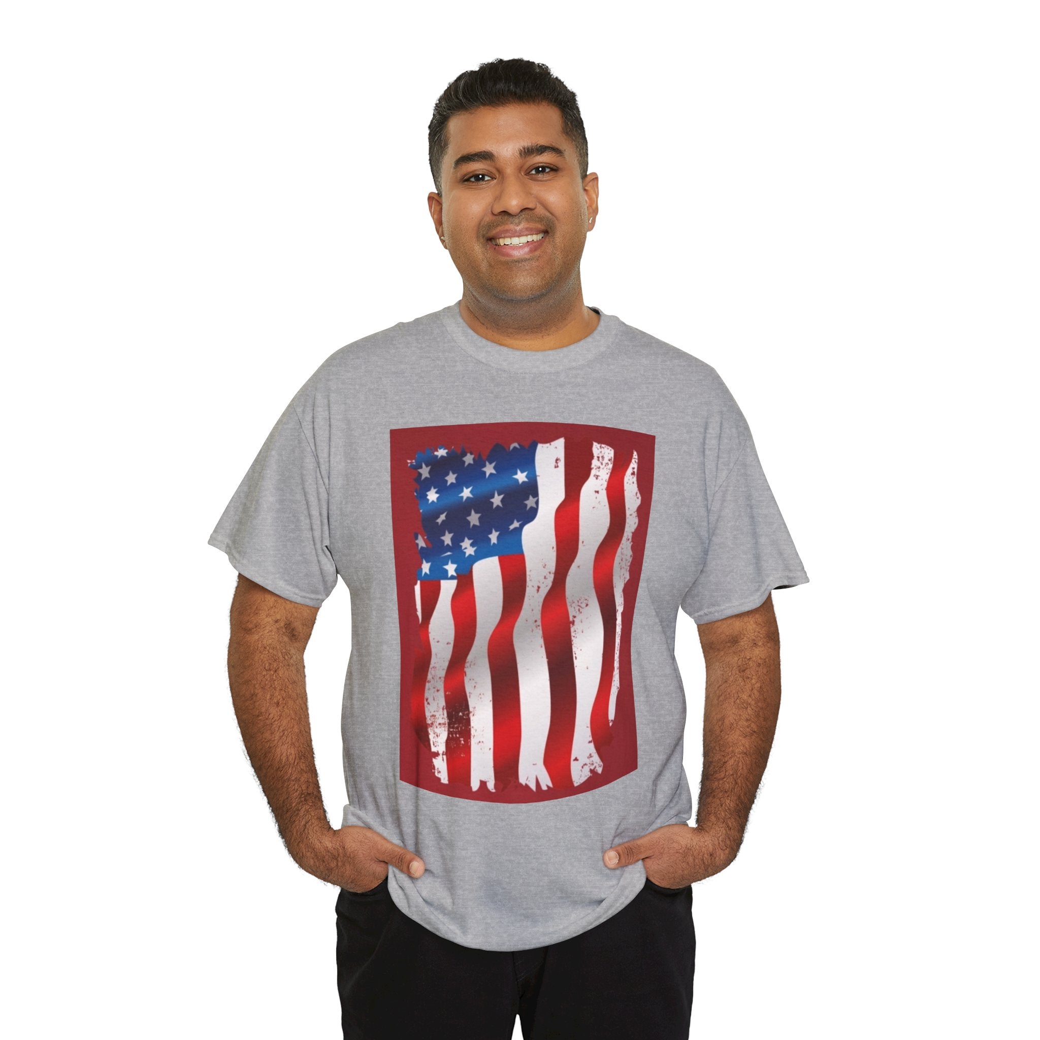 American Flag Graphic Tee — Distressed Wavy Stars & Stripes