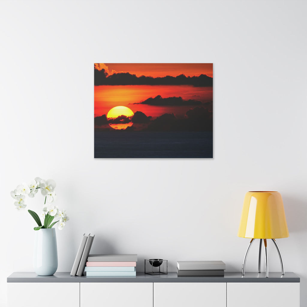 Sunset Ocean Canvas Print — Dramatic Red Sunset Wall Art