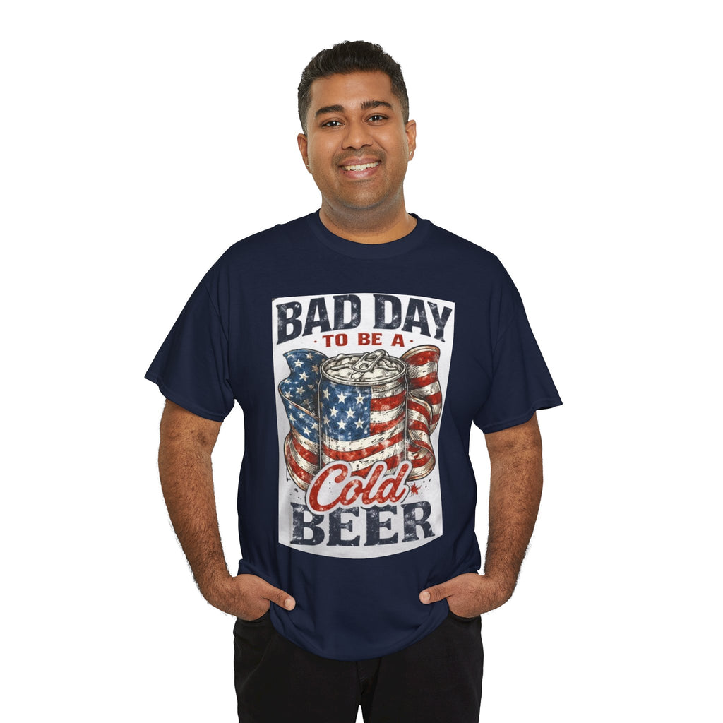 Bad Day to Be a Cold Beer T-Shirt — American Flag Beer Can Graphic Tee