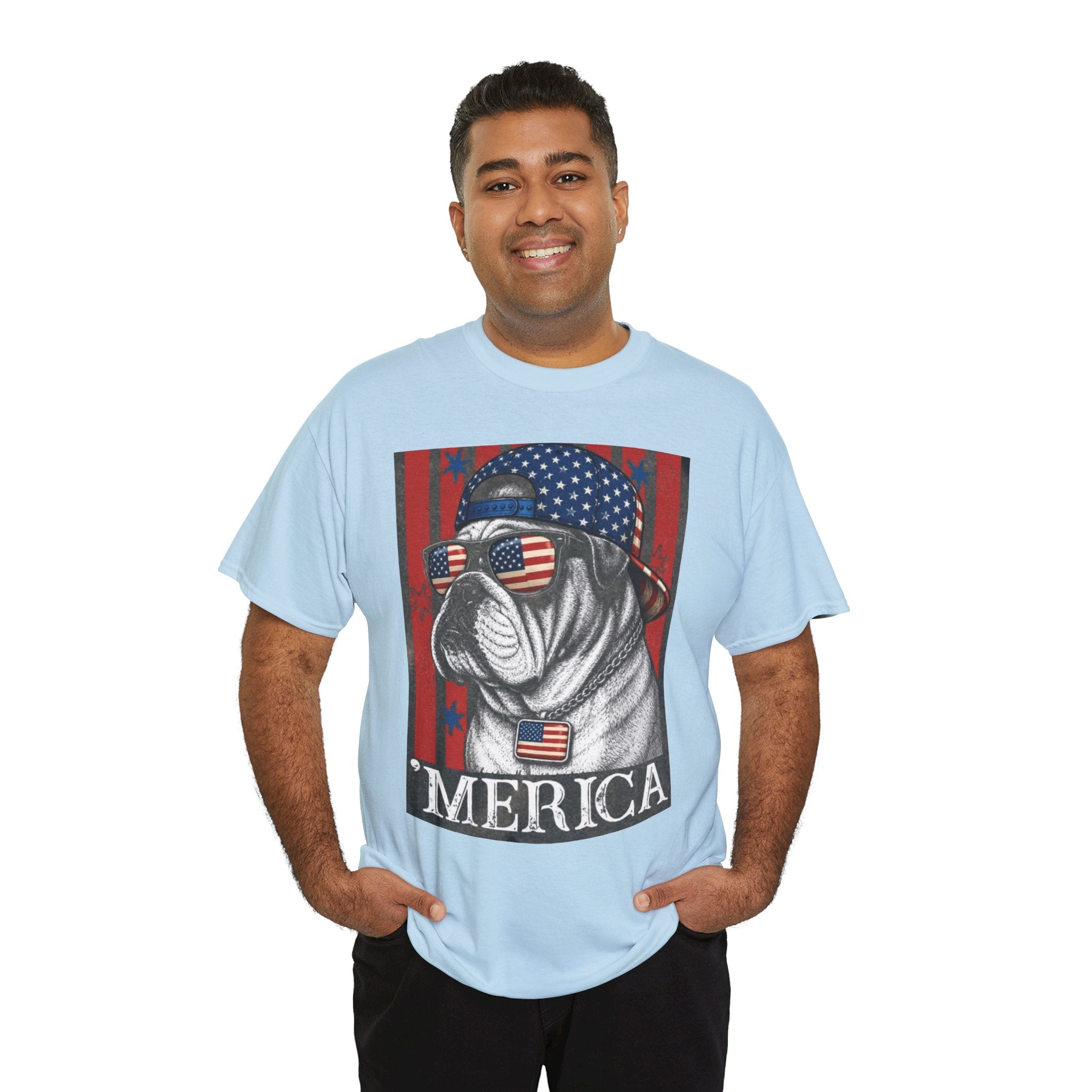 'Merica Bulldog T-Shirt — Patriotic American Flag Tee for Fourth of July
