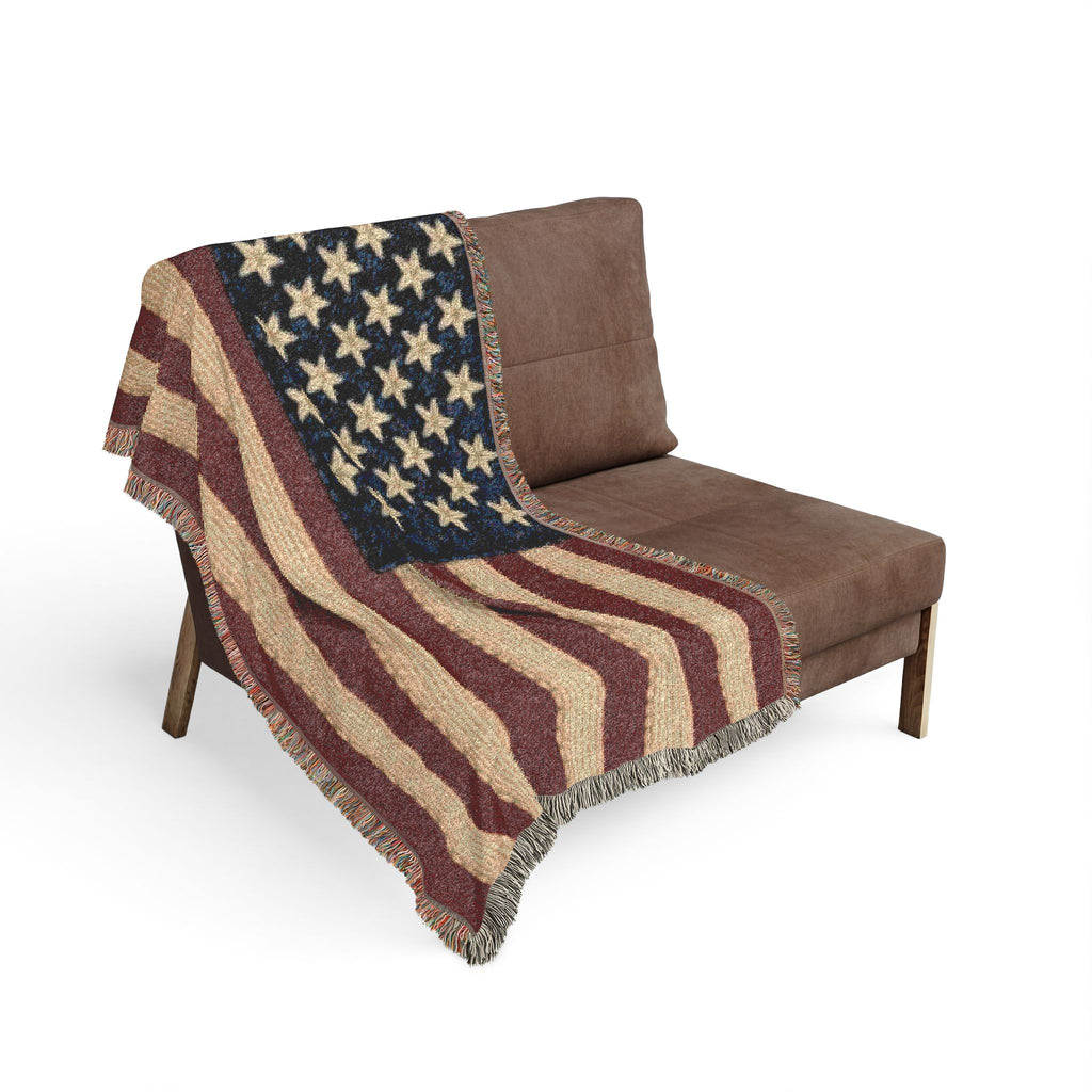 American Flag Woven Blanket — Rustic Patriotic Throw for Home, 4th of July & Veteran Gifts