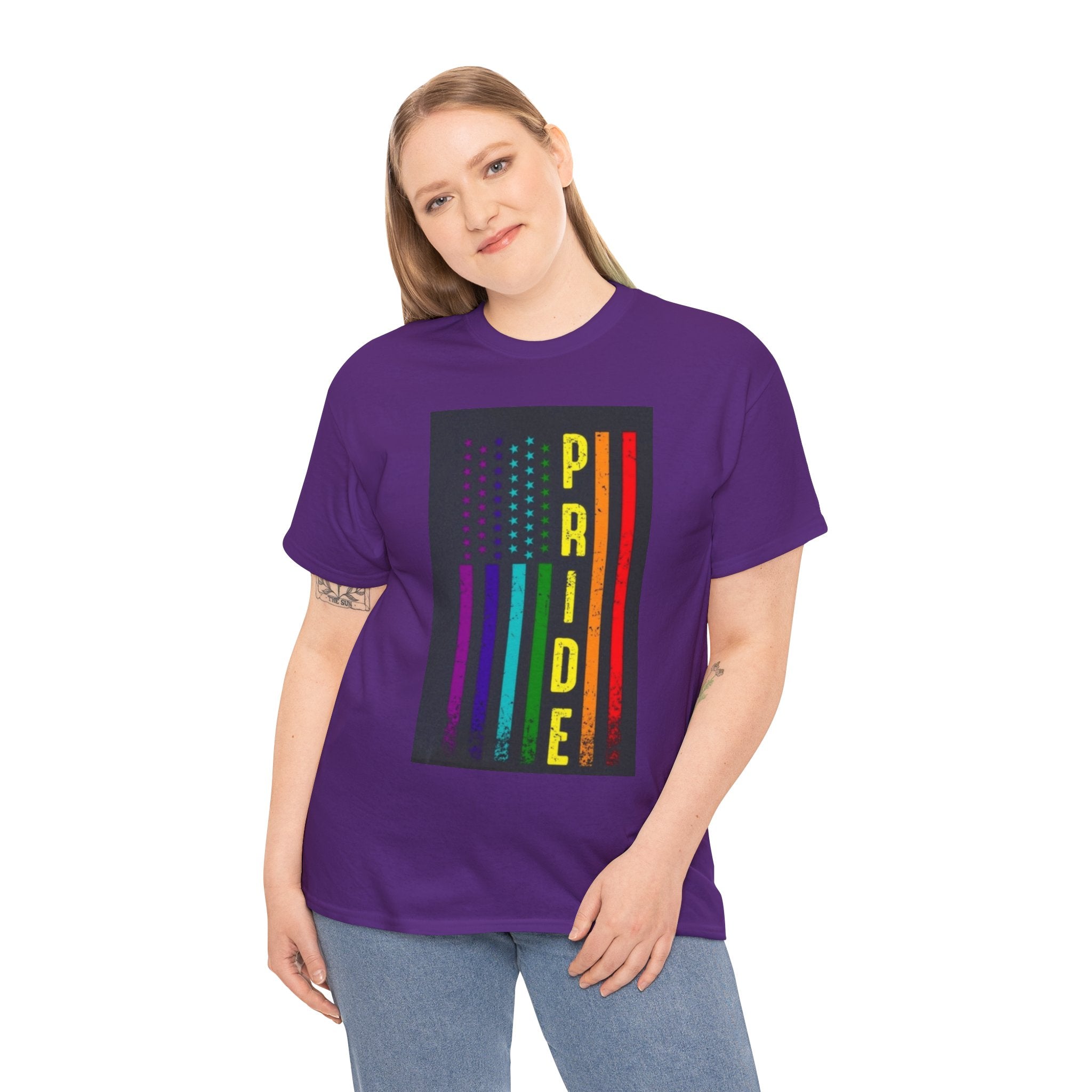 Pride Rainbow Flag Tee — Vertical "PRIDE" Graphic T-Shirt