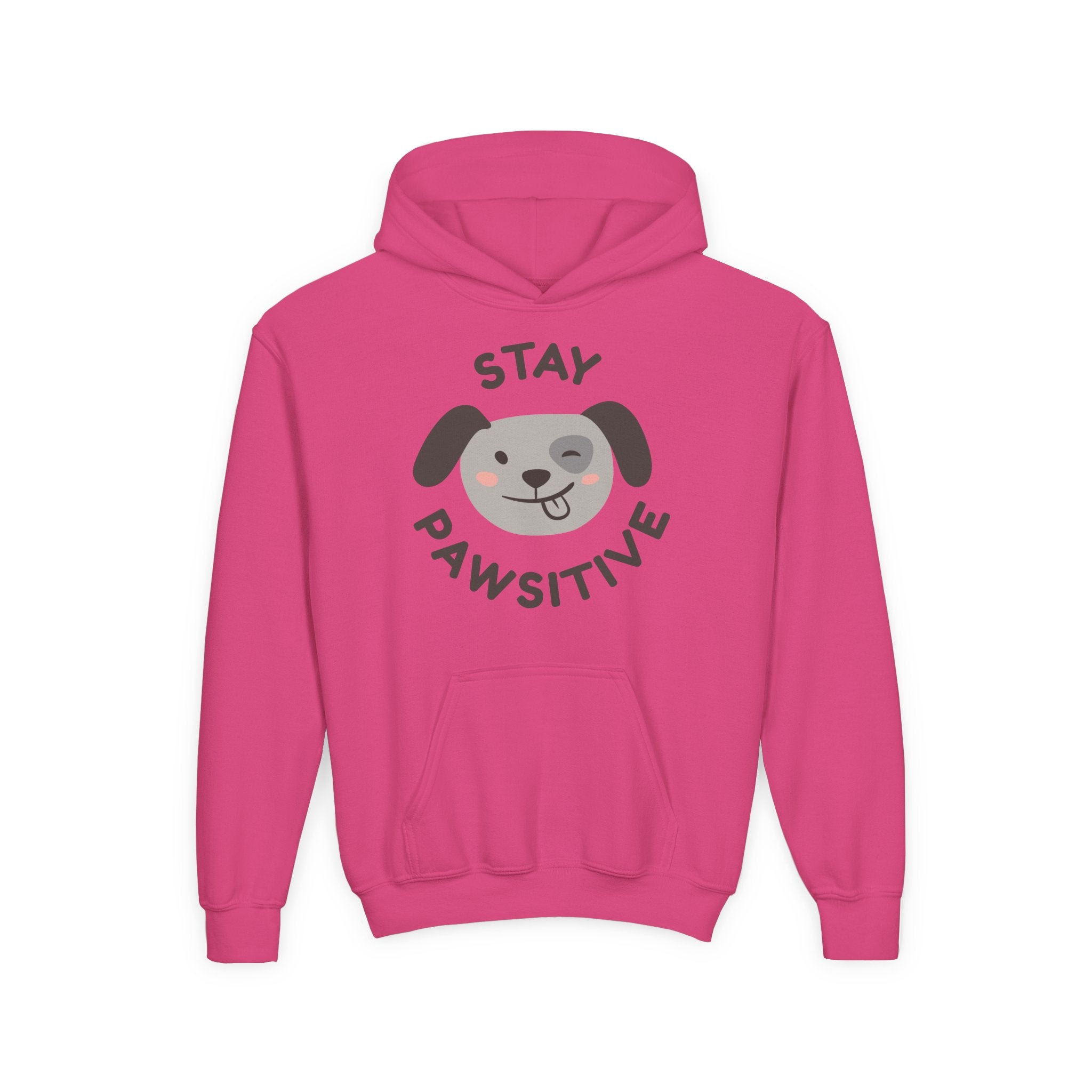 Stay Pawsitive Youth Hoodie – Cute Dog Graphic Kids Sweatshirt