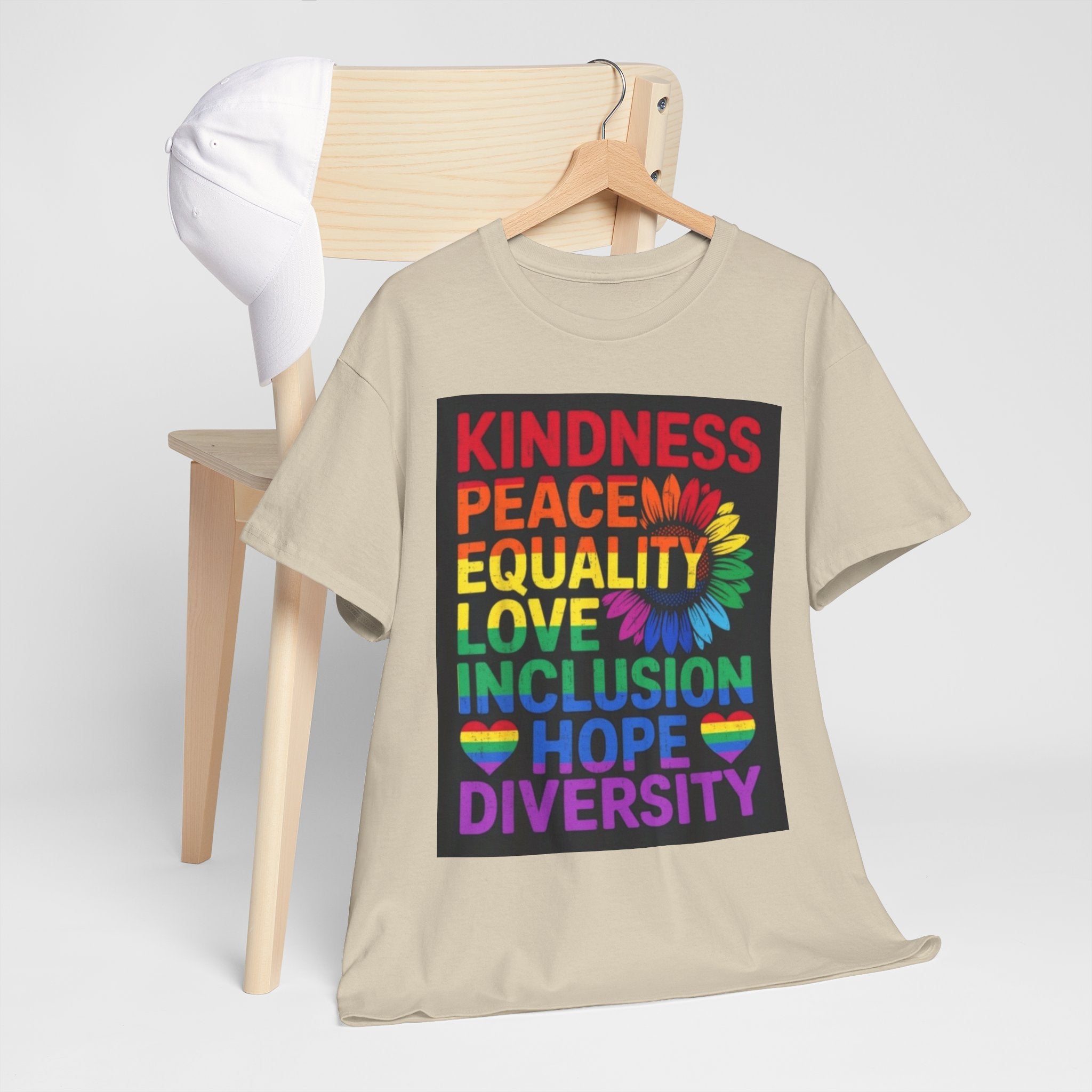 Kindness Peace Equality Rainbow T-Shirt — Pride Inclusion & Diversity Tee