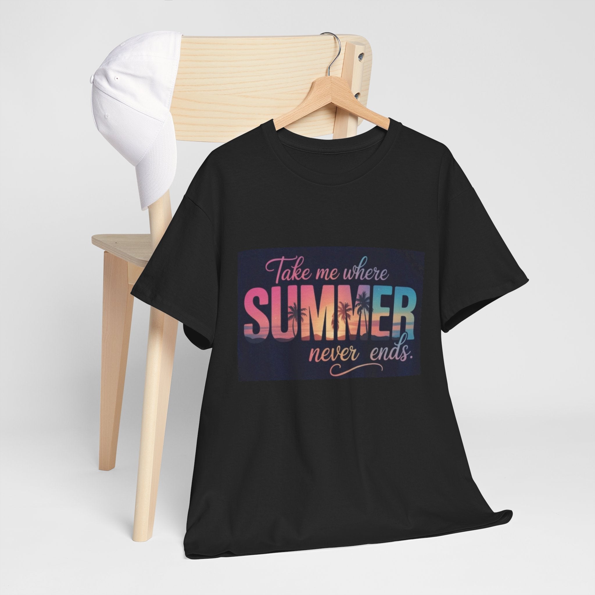 T-Shirt — "Take Me Where Summer Never Ends" Retro Beach Vibes