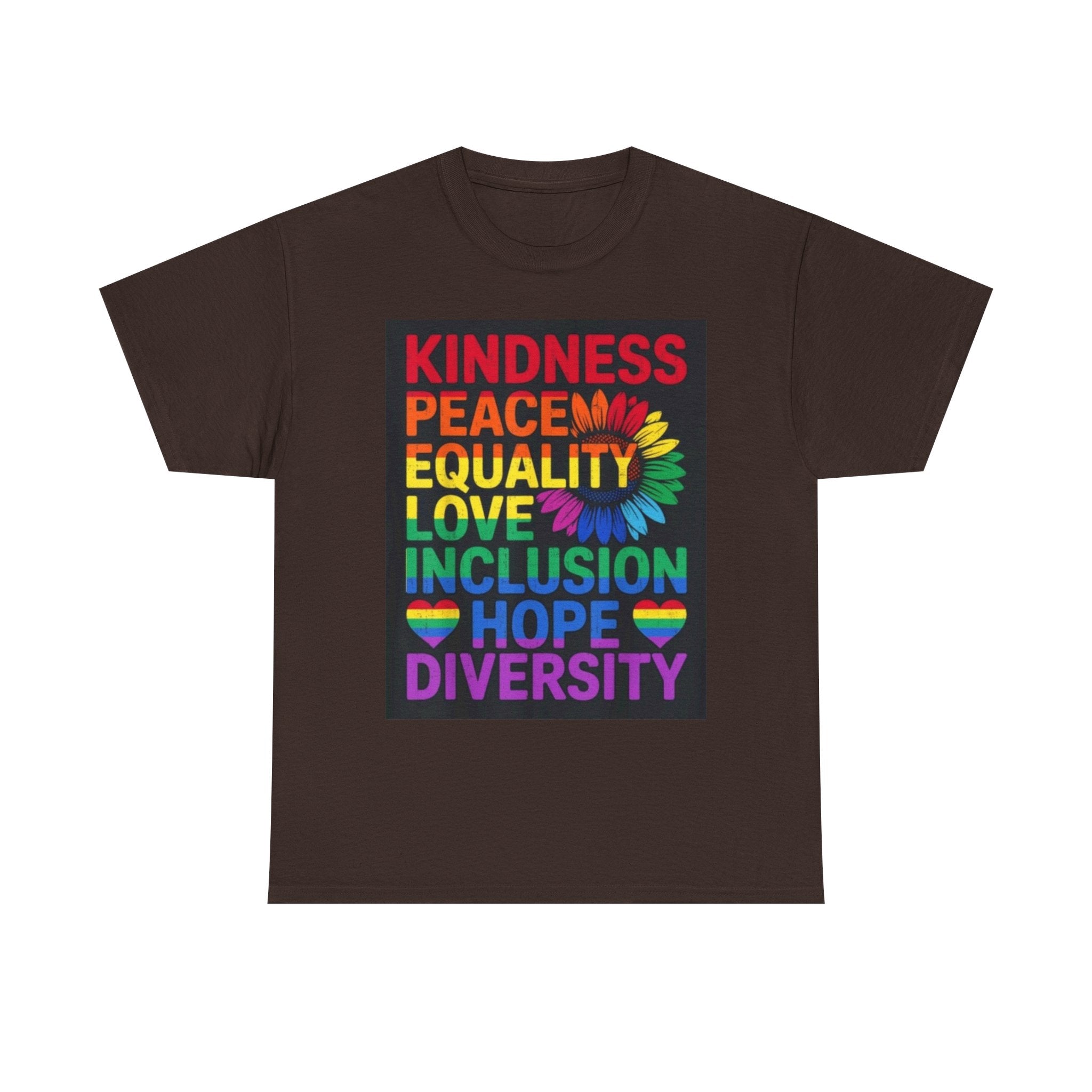 Kindness Peace Equality Rainbow T-Shirt — Pride Inclusion & Diversity Tee