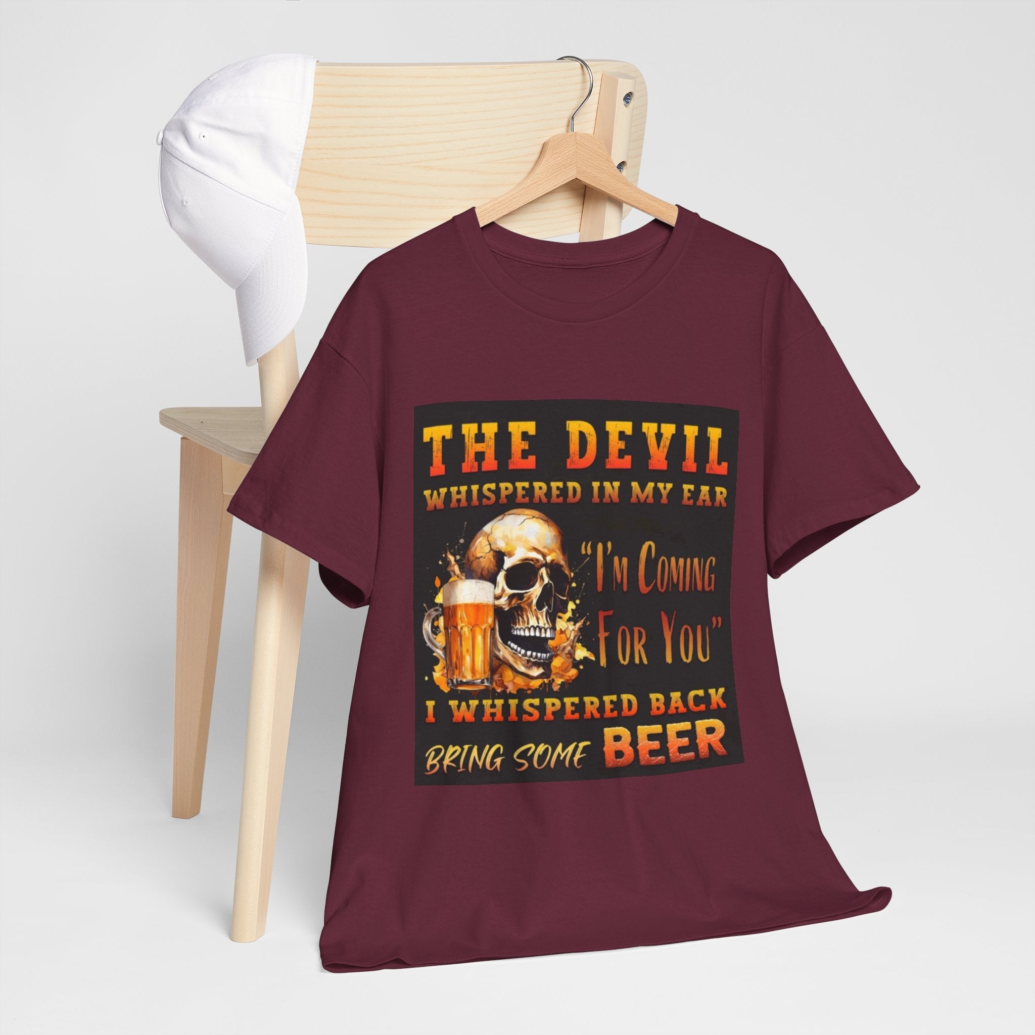 Devil Whispered T-Shirt — “I’m Coming For You” Skull Beer Graphic Tee