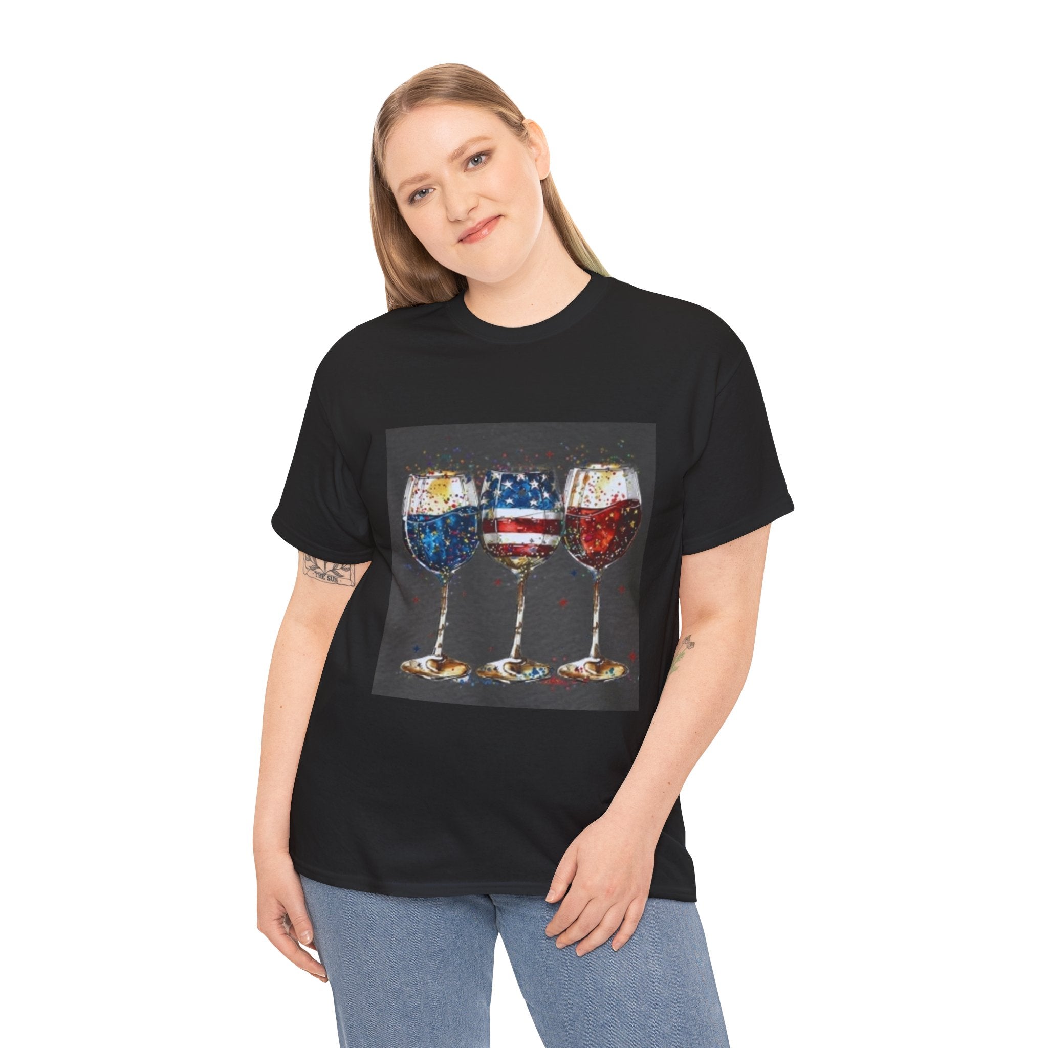 Wine Glasses with American Flag Design Tee