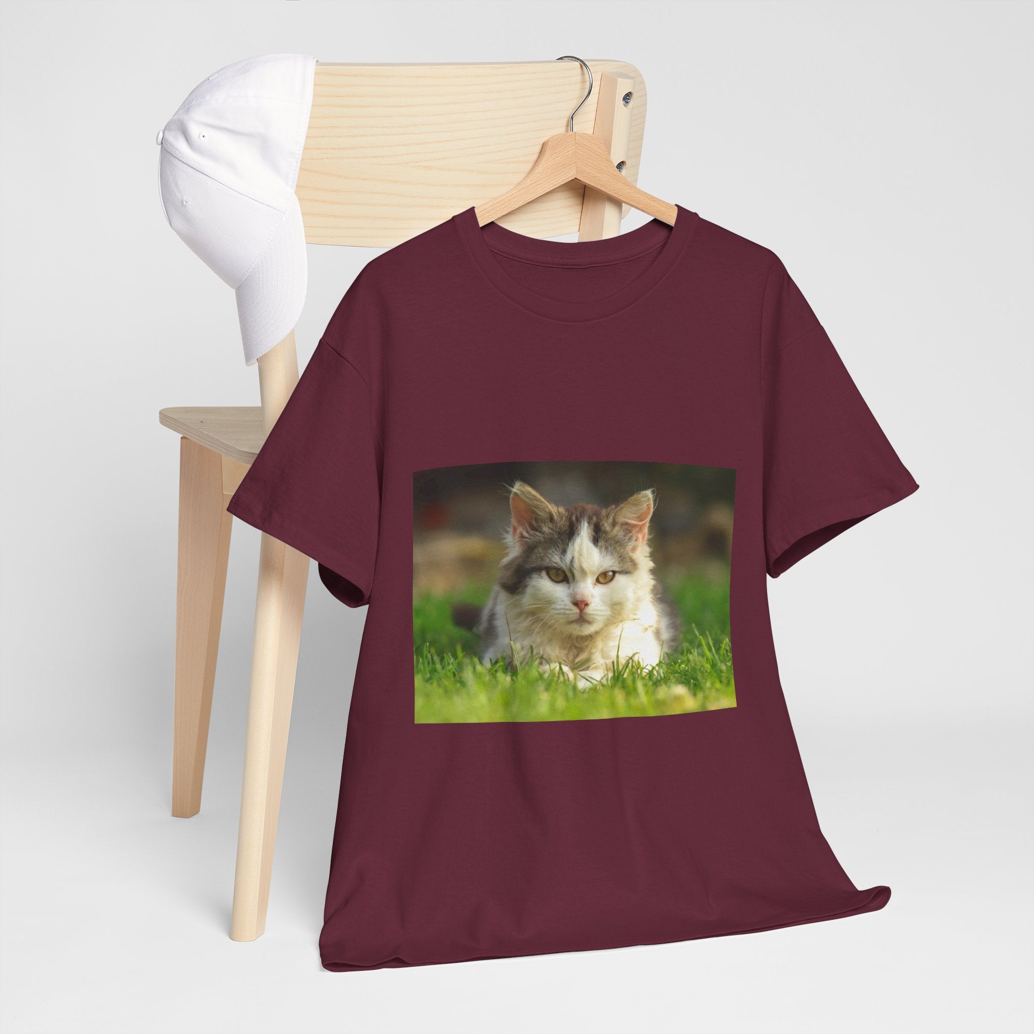Cat Photo Tee — Relaxed Cat Lying in Grass T-Shirt