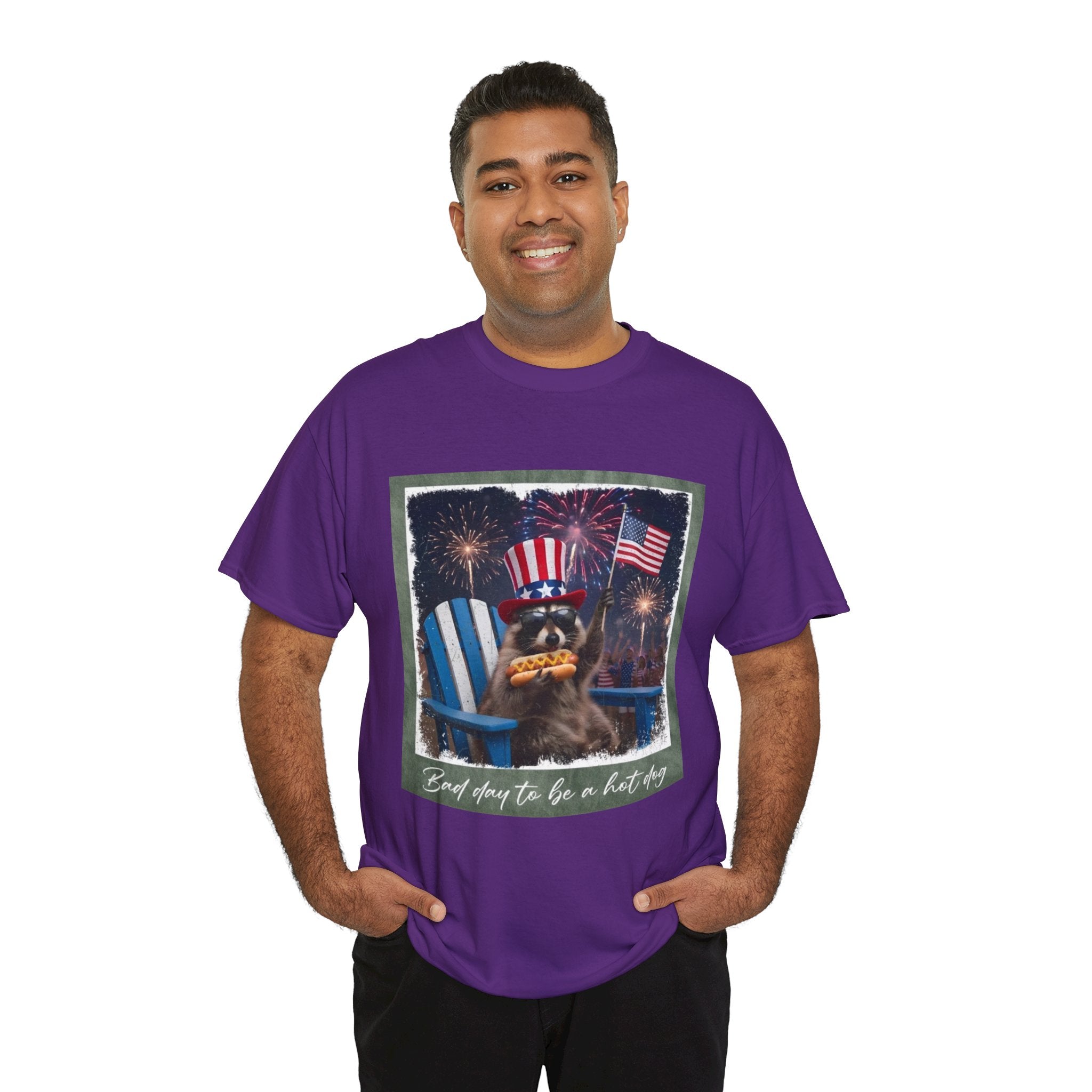 Patriotic Uncle Sam Bear T-Shirt — 'God Spares Us to Be a Hot Dog' 4th of July Tee