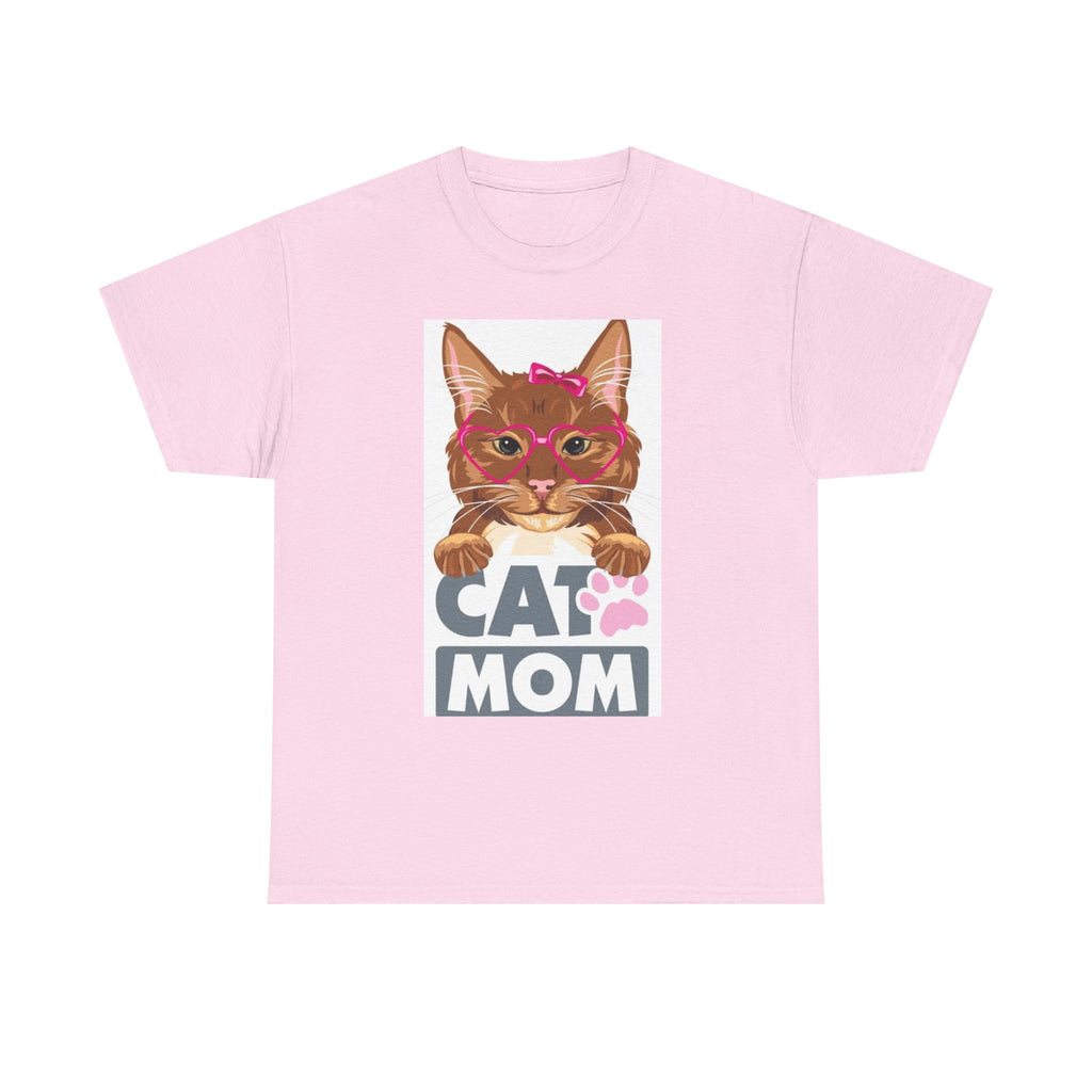 Cat Mom T-Shirt — Cute Cat Face Graphic Tee with "CAT MOM" Paw Print