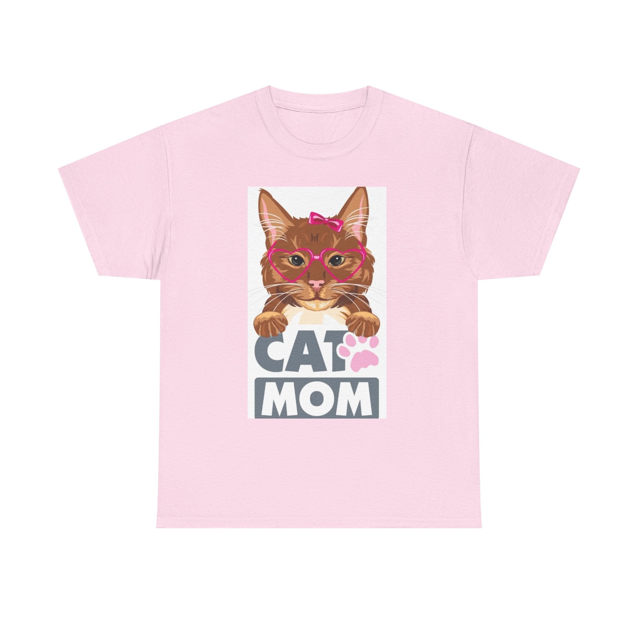 Cat Mom T-Shirt — Cute Cat Face Graphic Tee with "CAT MOM" Paw Print
