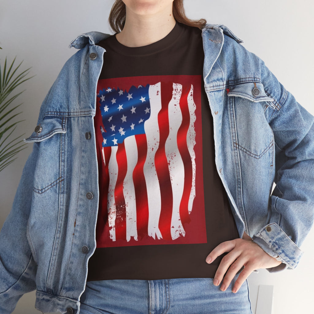 American Flag Graphic Tee — Distressed Wavy Stars & Stripes