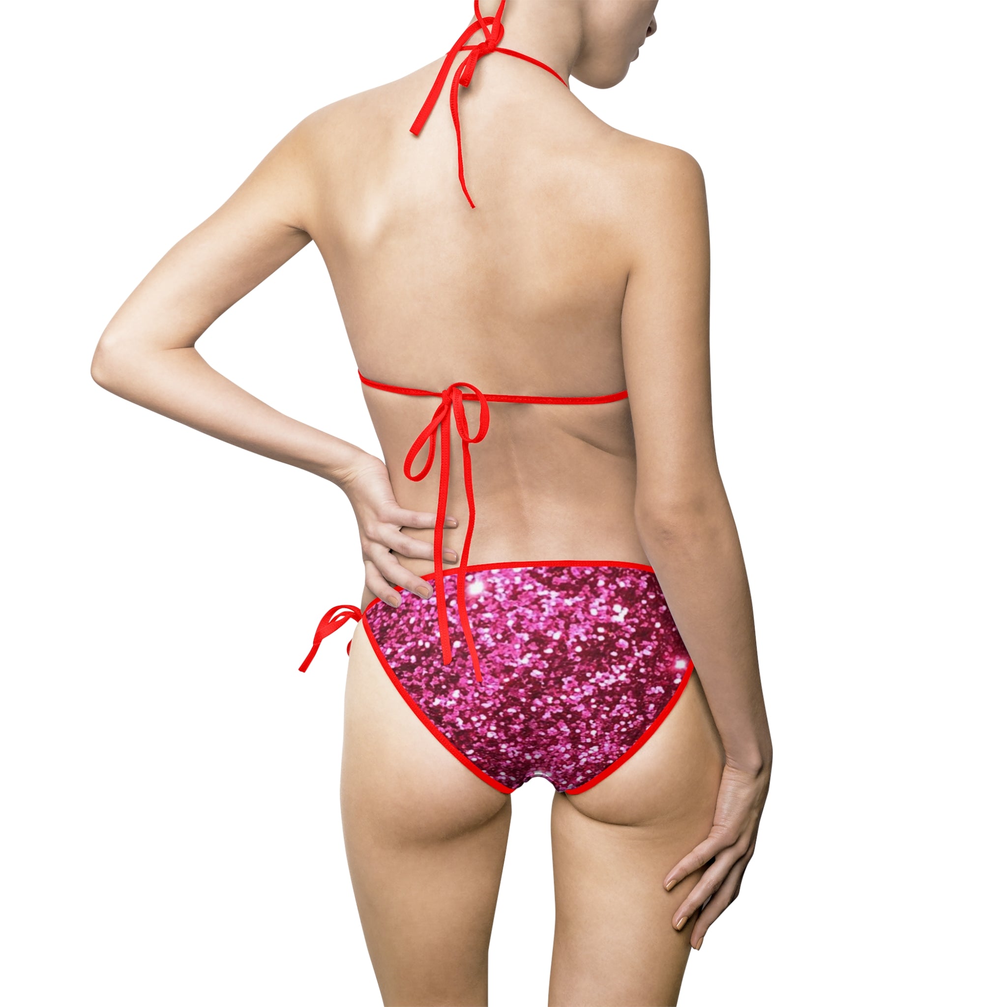 Pink Sequin Print Bikini — Women's Tie-Side Two-Piece Swimsuit