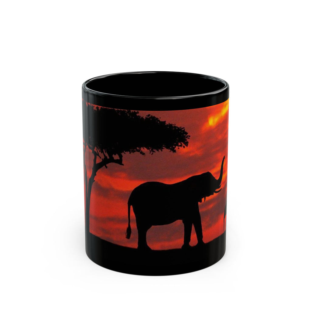 Elephant Sunset Mug — African Safari Silhouette Coffee Cup (11oz/15oz)