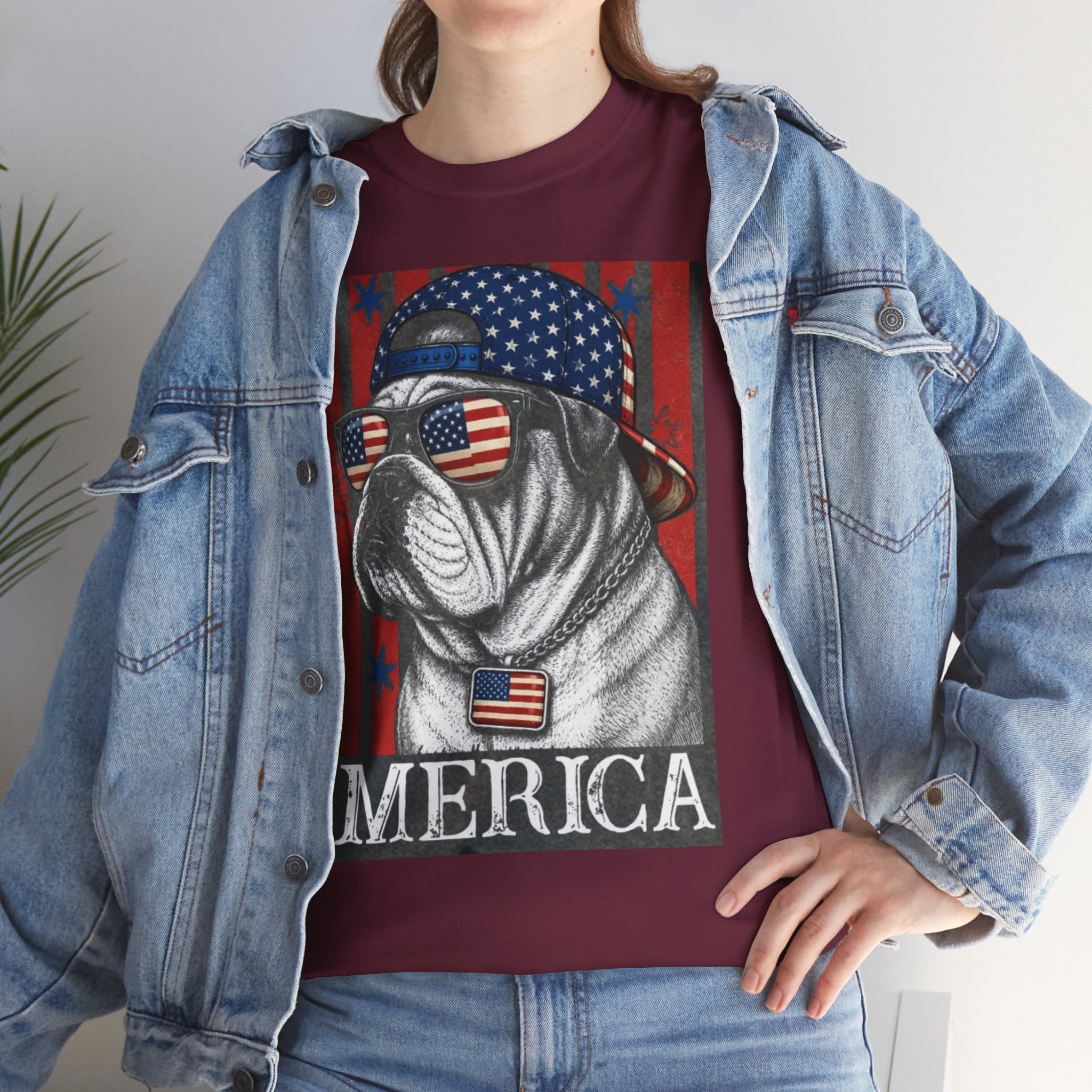 'Merica Bulldog T-Shirt — Patriotic American Flag Tee for Fourth of July