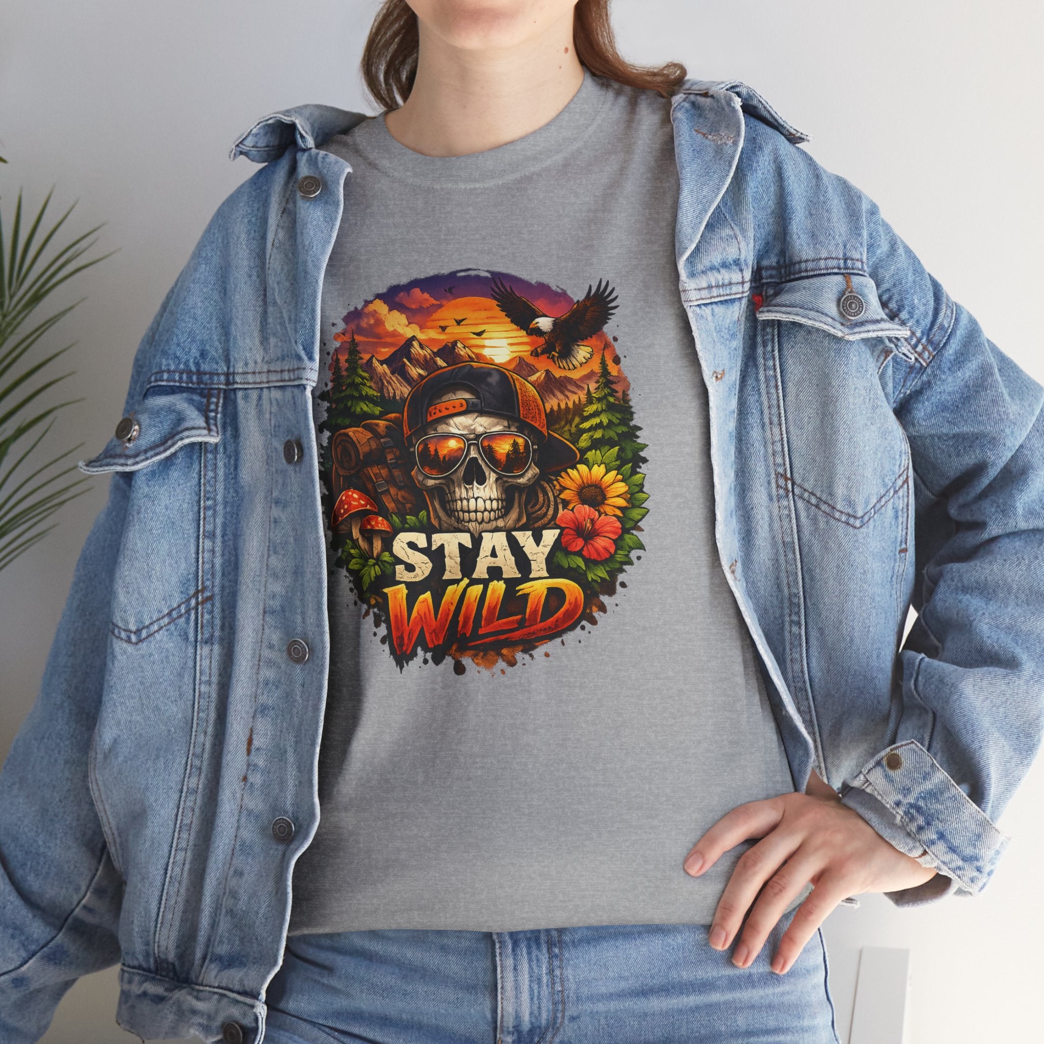 Stay Wild Skull Tee — Vintage Sunset Skull & Sunflower Graphic T-Shirt