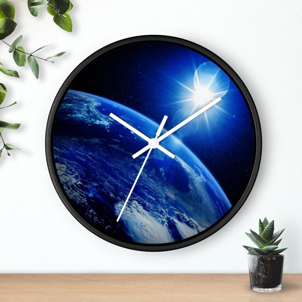 Solar Sunrise Earth Wall Clock — Blue Space Orbit Décor