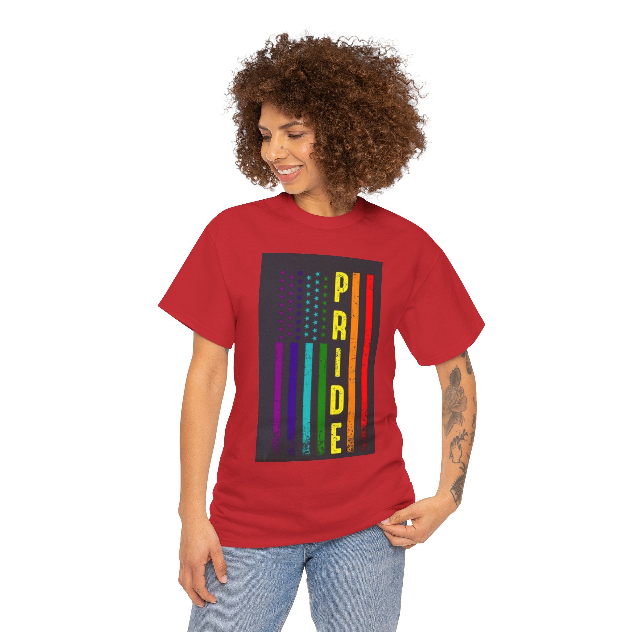 Pride Rainbow Flag Tee — Vertical "PRIDE" Graphic T-Shirt