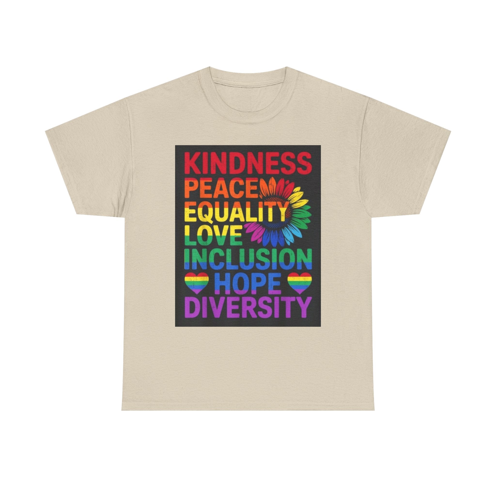 Kindness Peace Equality Rainbow T-Shirt — Pride Inclusion & Diversity Tee