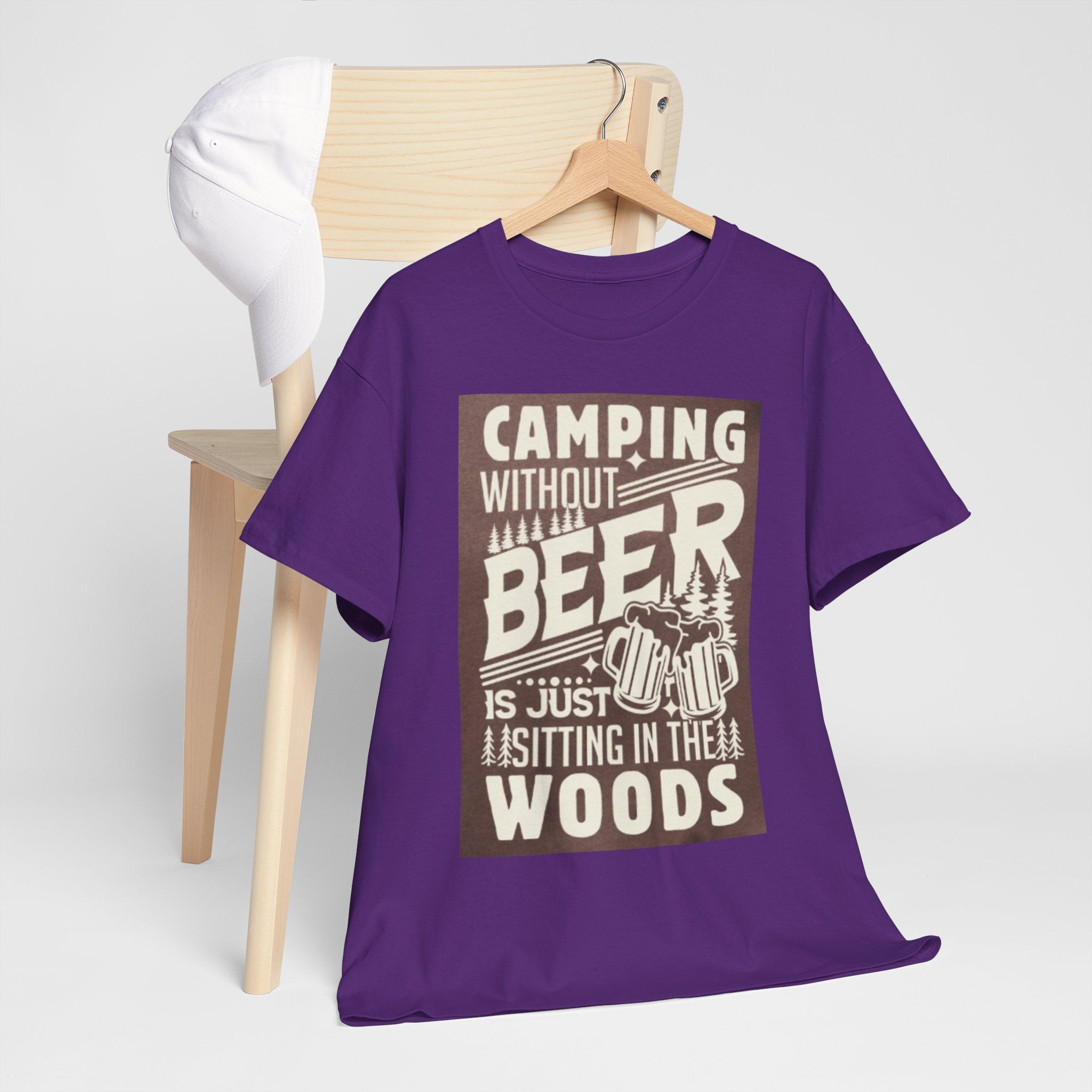 Camping Beer T-Shirt — "Camping Without Beer Is Just Sitting in the Woods" Outdoor Campfire Tee