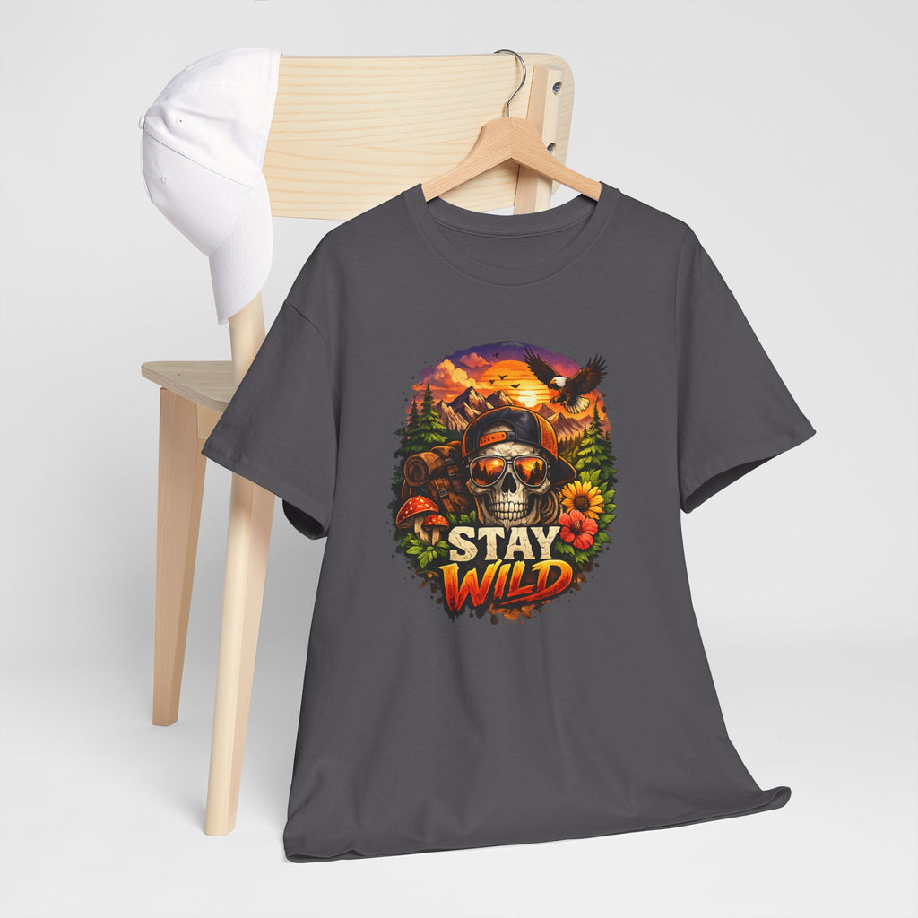 Stay Wild Skull Tee — Vintage Sunset Skull & Sunflower Graphic T-Shirt