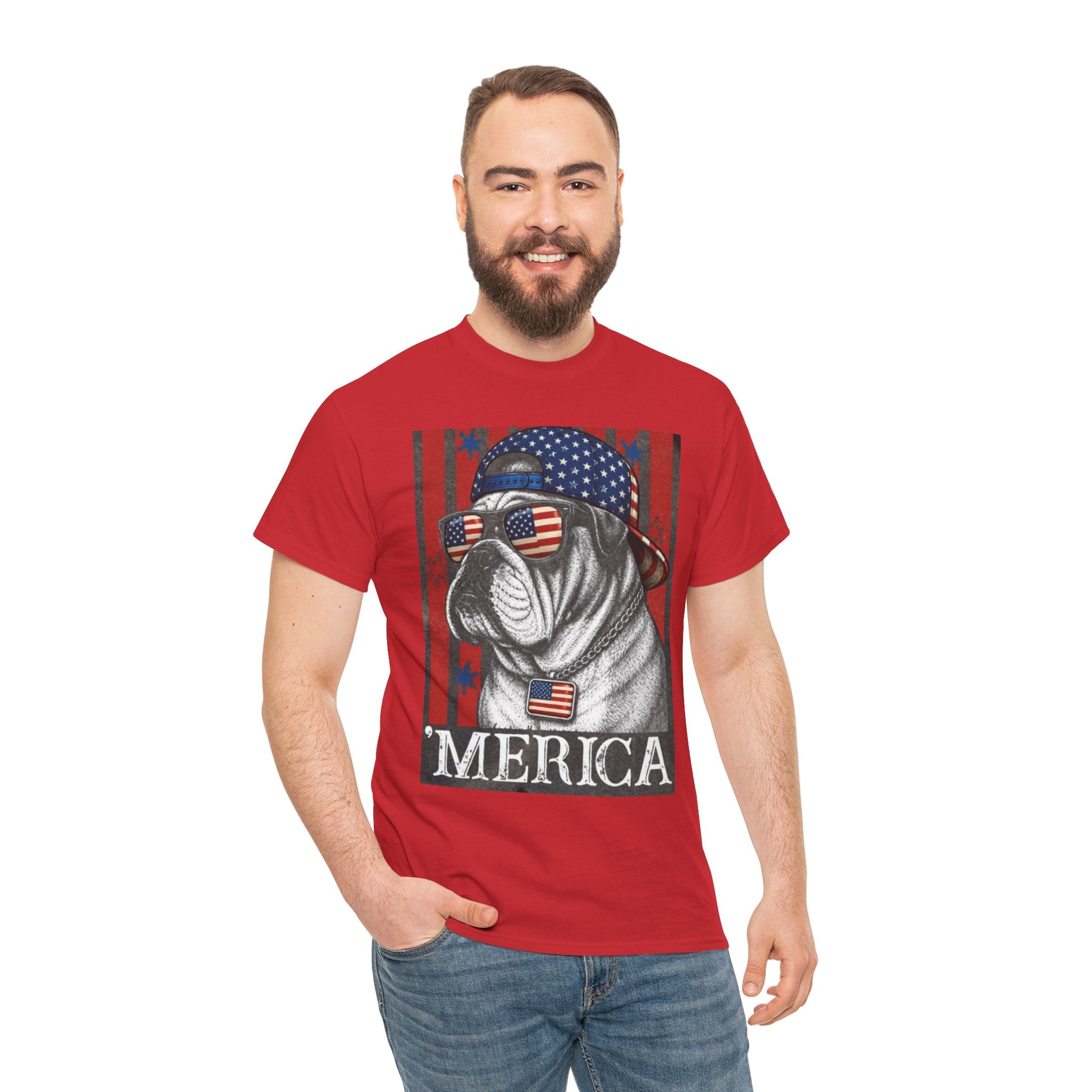 'Merica Bulldog T-Shirt — Patriotic American Flag Tee for Fourth of July