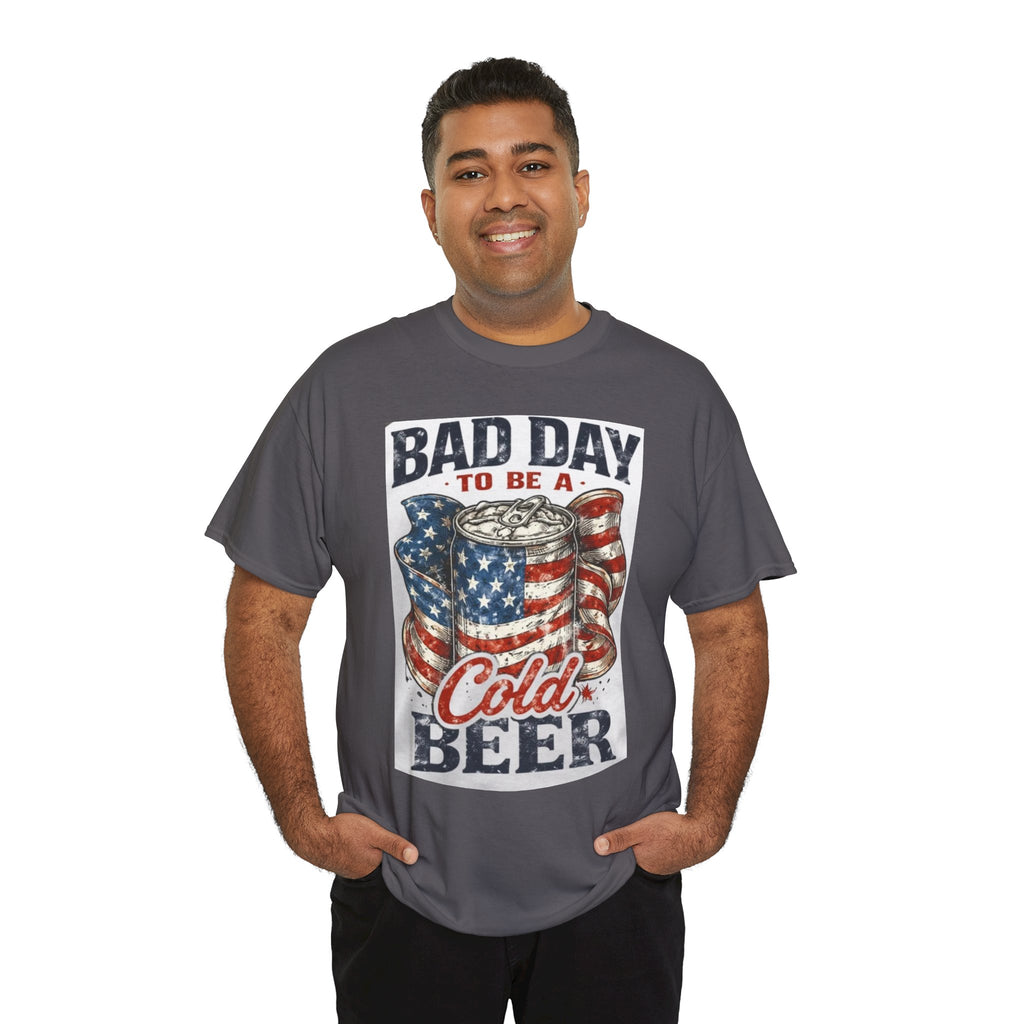 Bad Day to Be a Cold Beer T-Shirt — American Flag Beer Can Graphic Tee
