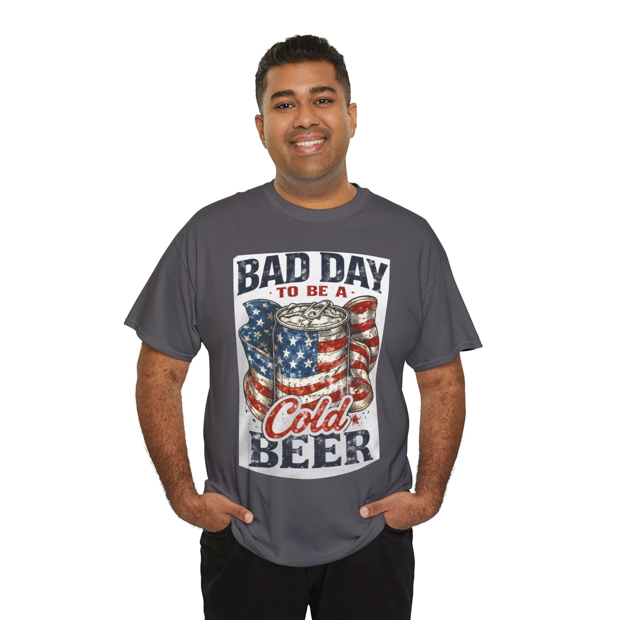 Bad Day to Be a Cold Beer T-Shirt — American Flag Beer Can Graphic Tee