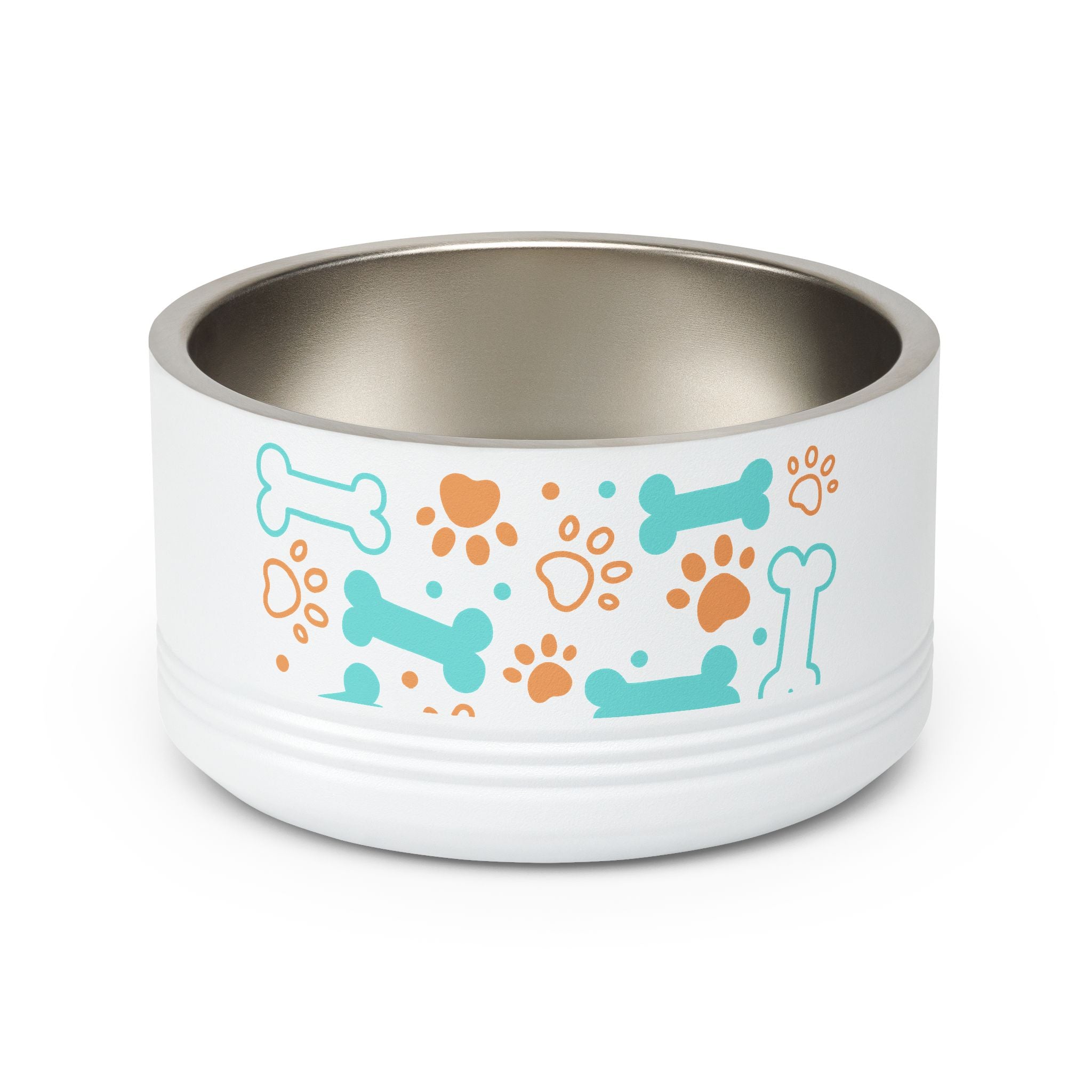 Dog Bone & Paw Print Pet Bowl — 18oz Stainless Steel Dog Food Dish