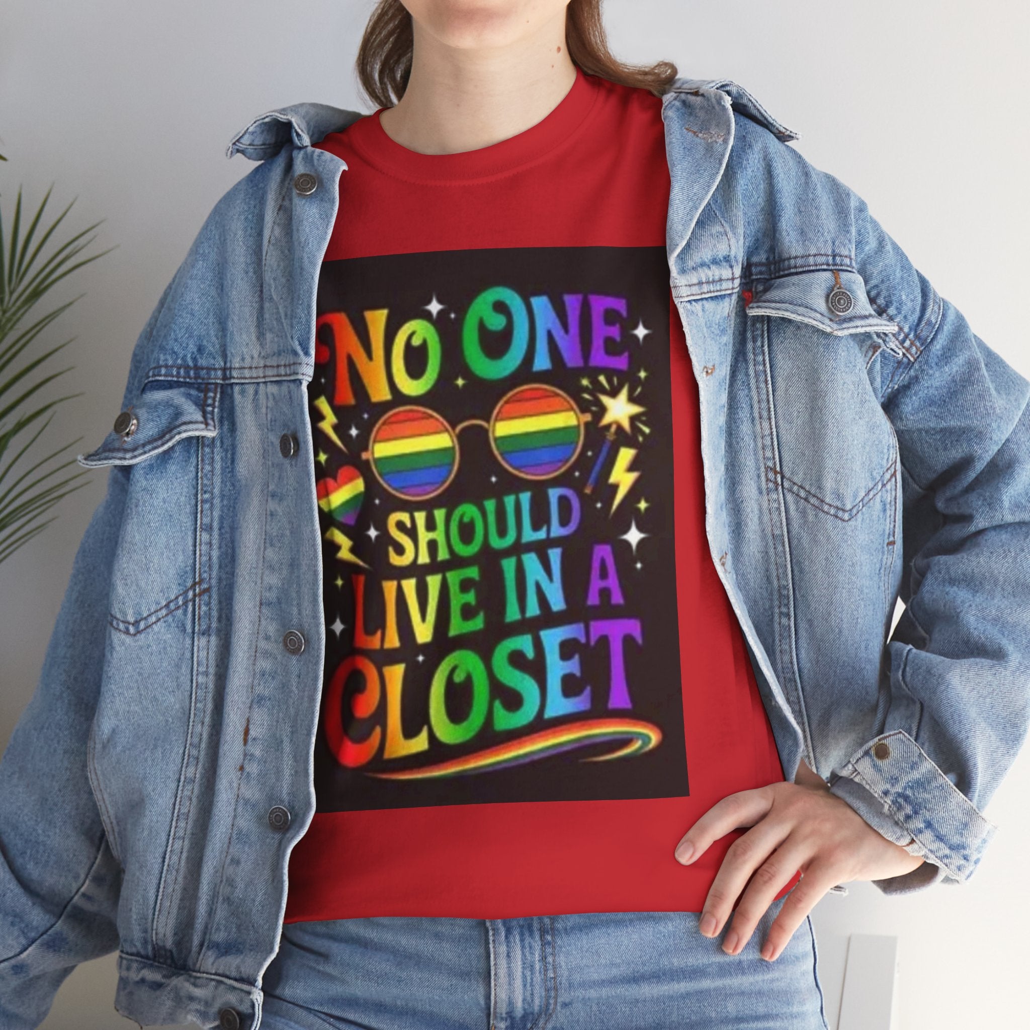T‑Shirt — "No One Should Live in a Closet" Rainbow Pride Tee