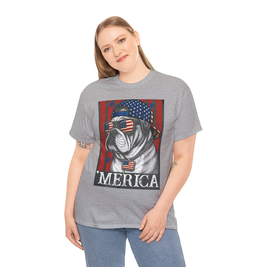 'Merica Bulldog T-Shirt — Patriotic American Flag Tee for Fourth of July