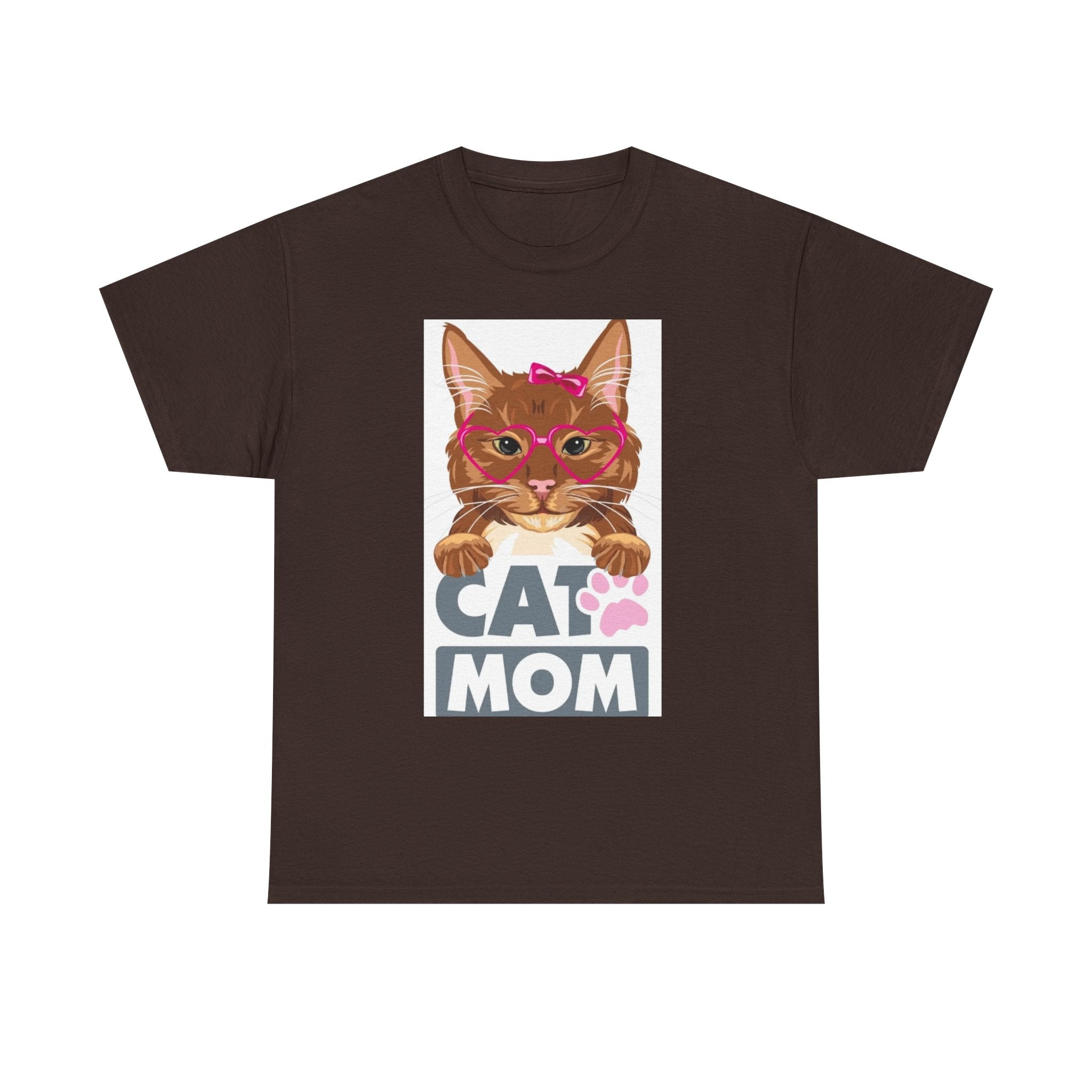 Cat Mom T-Shirt — Cute Cat Face Graphic Tee with "CAT MOM" Paw Print