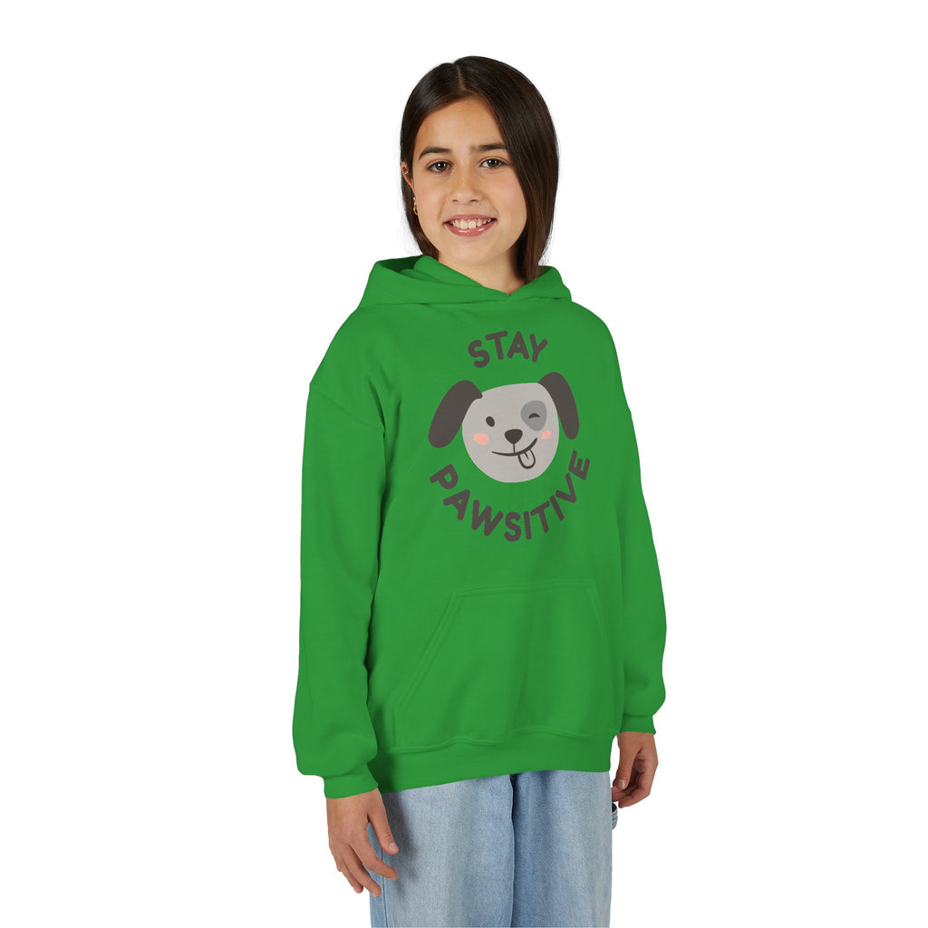 Stay Pawsitive Youth Hoodie – Cute Dog Graphic Kids Sweatshirt