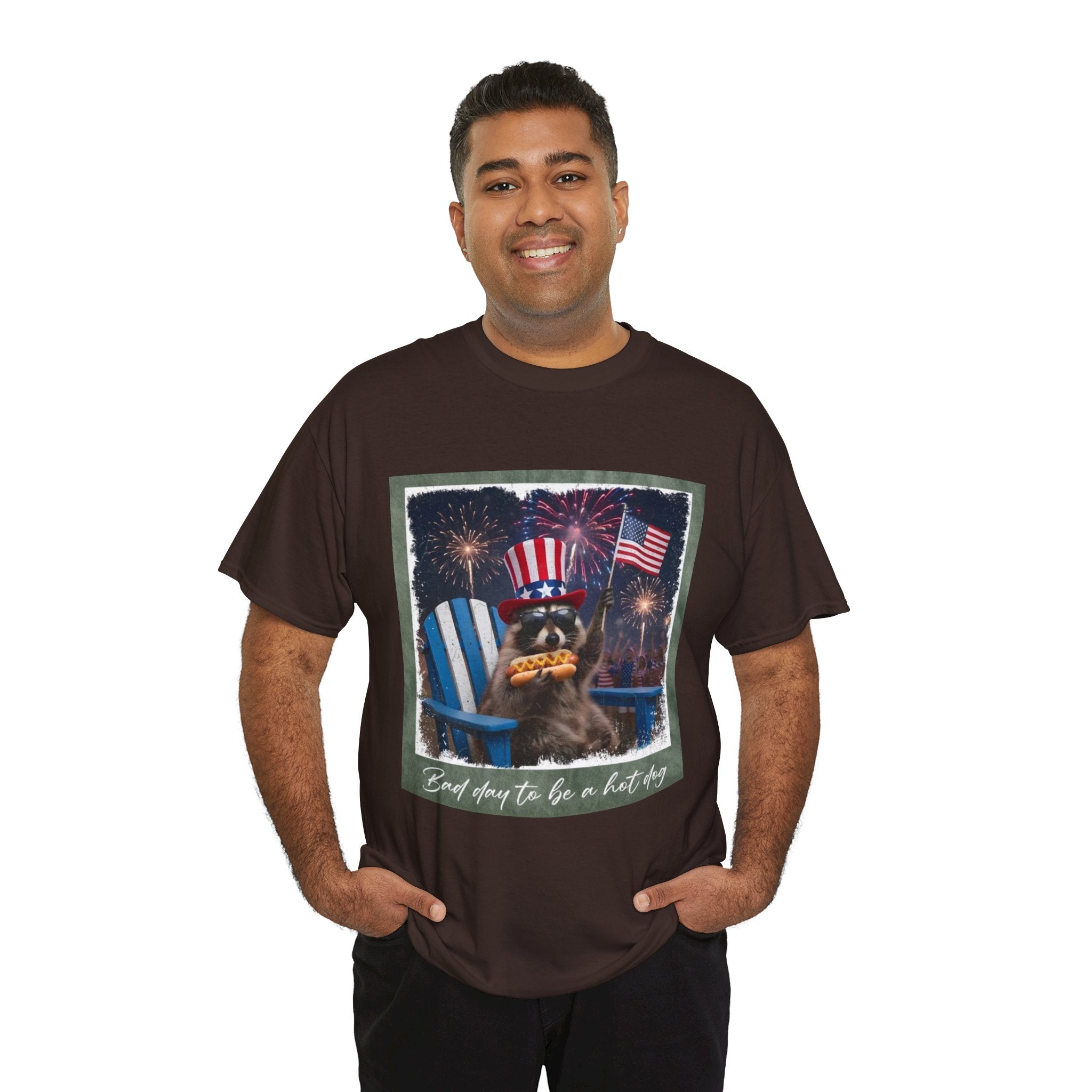Patriotic Uncle Sam Bear T-Shirt — 'God Spares Us to Be a Hot Dog' 4th of July Tee