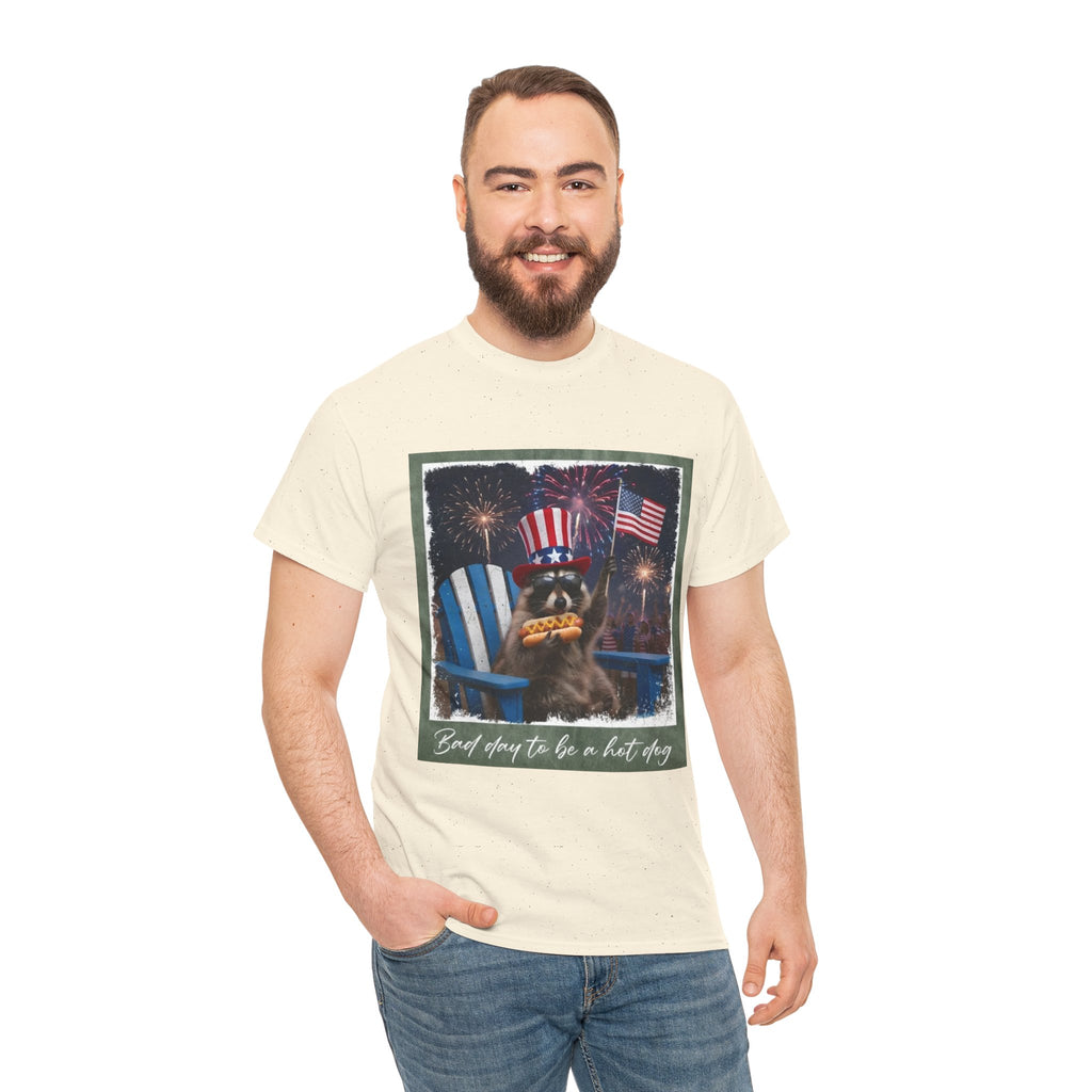 Patriotic Uncle Sam Bear T-Shirt — 'God Spares Us to Be a Hot Dog' 4th of July Tee