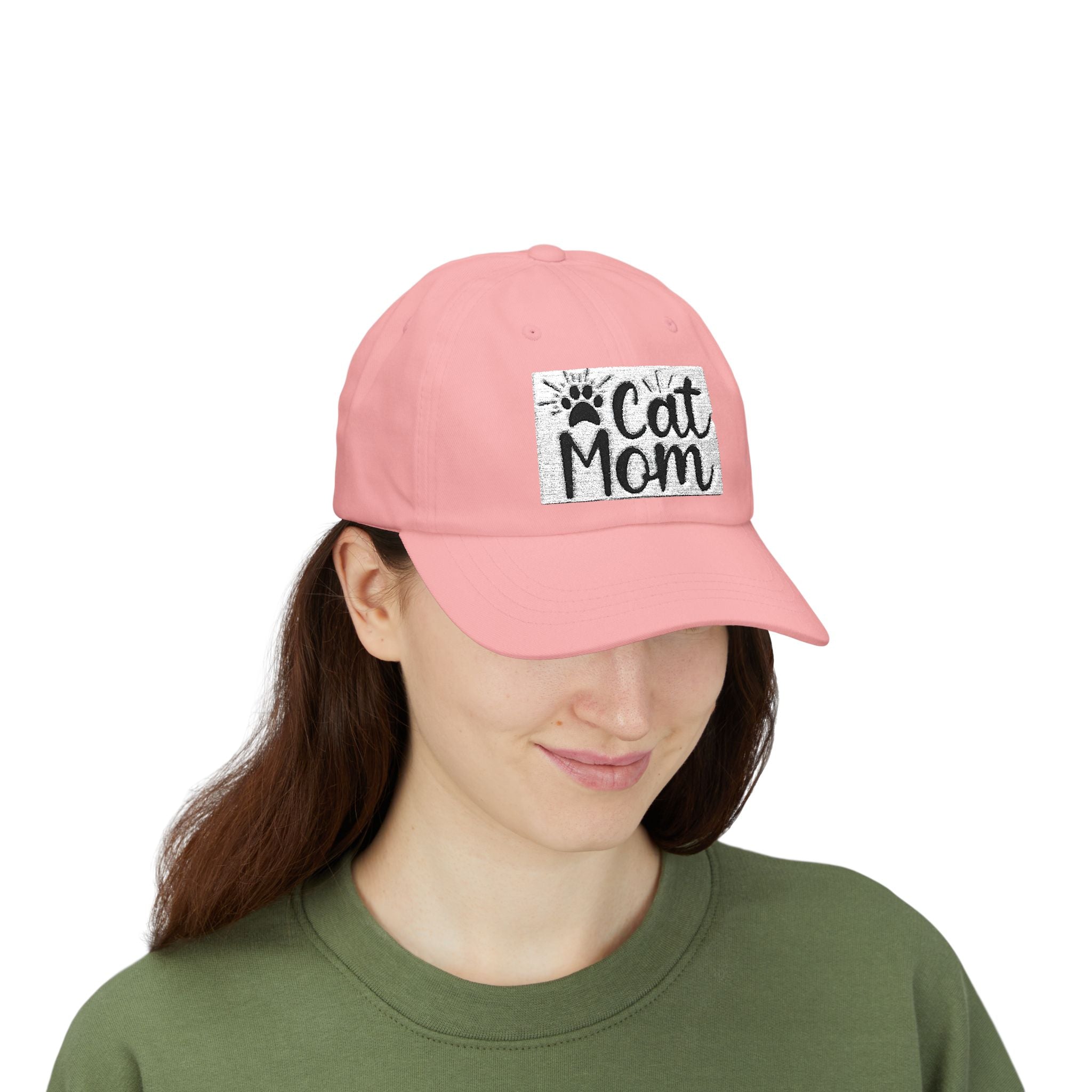 Cat Mom Dad Cap – White Embroidered Cat Mom Baseball Hat